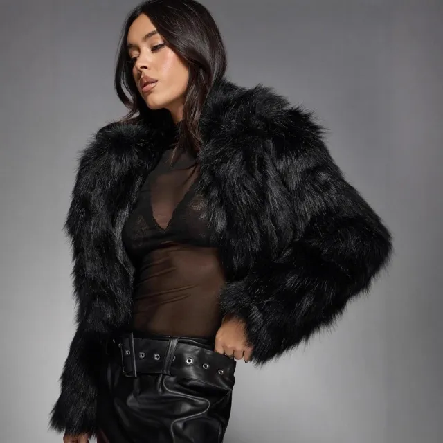 Fox Fur Thick Warm Long Sleeves Short Coat Black - Shop at LoveMi