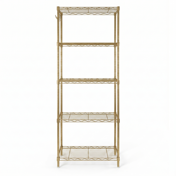 5-layer Display Rack With Adjustable Layer Spacing, Plug-in Deformable Structure, Adjustable Feet, Made Of Iron, 54x29x150cm, Powder-coated High-gloss Gold Finish — foto 7