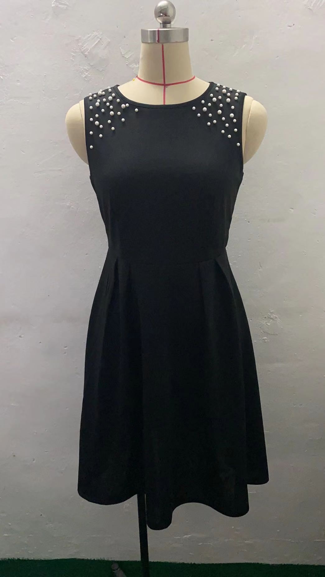 Women's Slim Fitting Round Neck Studded Sleeveless Dress