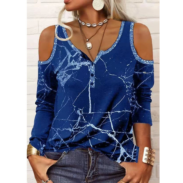 Top Printed Off-the-shoulder Long Sleeve T-shirt