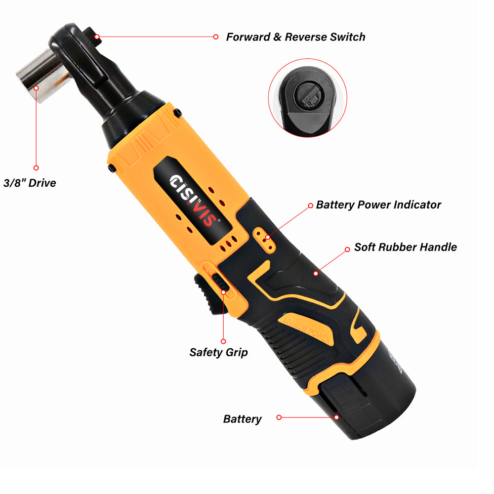 Elektrischer Akku-Rechts-Ratschenschlssel 3 8'' 90 Mit 580 Nm Drehmoment, Inklusive 2 Akkus