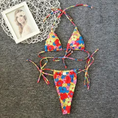 New Floral Drawstring Bikini Swimsuit Women - Floral - View 1