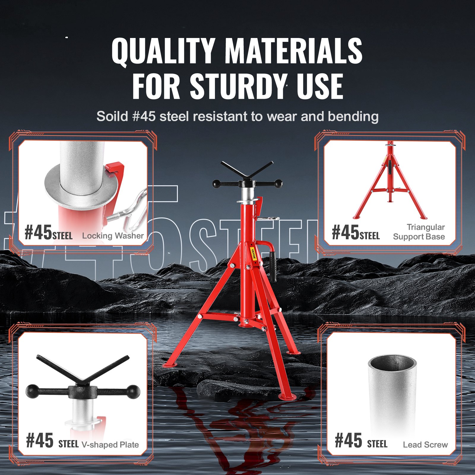 V Head Pipe Stand Adjustable Height 71.1–132.1 Cm 2500lbs Pipe Jack Stands Folding Portable High Folding Pipe Stand With V Head Fold A Trailer Jacks - Image 4