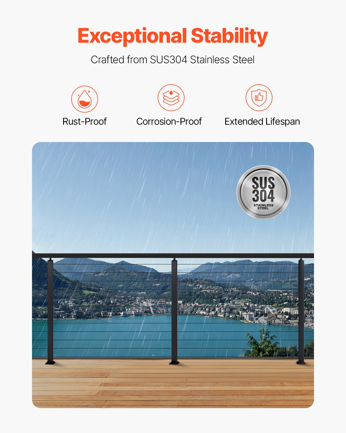 Cable Railing Post, 42x2x2 Inch Level Deck Stair Posts, 1-Pack Stainless Steel Cable Handrail Post, Pre-Drilled Pickets With Mounting Bracket Stair Railing Kit, Black, 1JZLGZXHS106AWJO6001V0