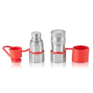1/2" Flat Face Hydraulic Couplers, 3/4 SAE Skid Steer Hydraulic Quick Connect Couplers With 2 Dust Caps (ISO16028)