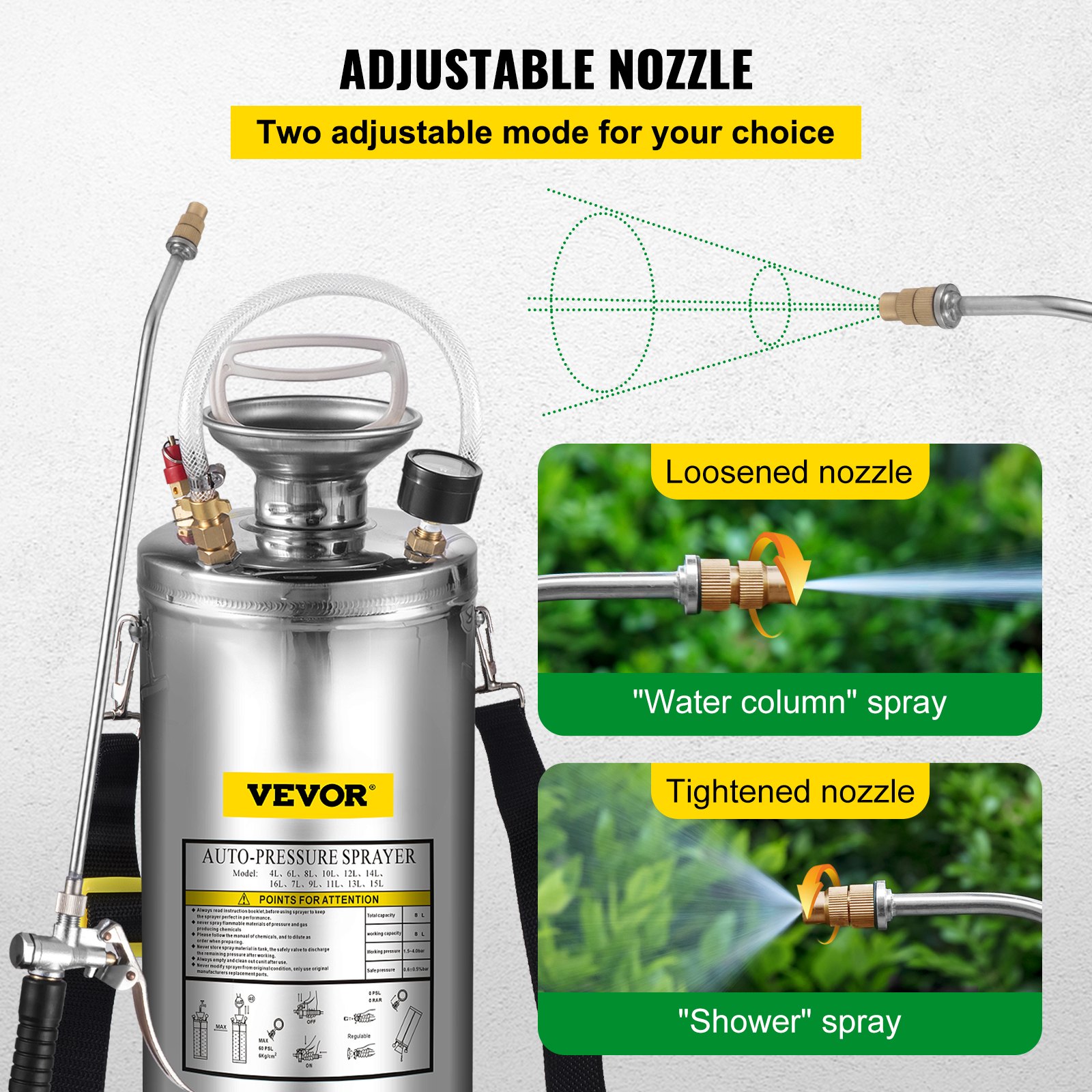 Stainless Steel Sprayer 8L Household Gardening And Floor Cleaning Sprayer, Suitable For The Current Neds Of Industry, Agriculture, Commerce, Medicine And Other Industries
