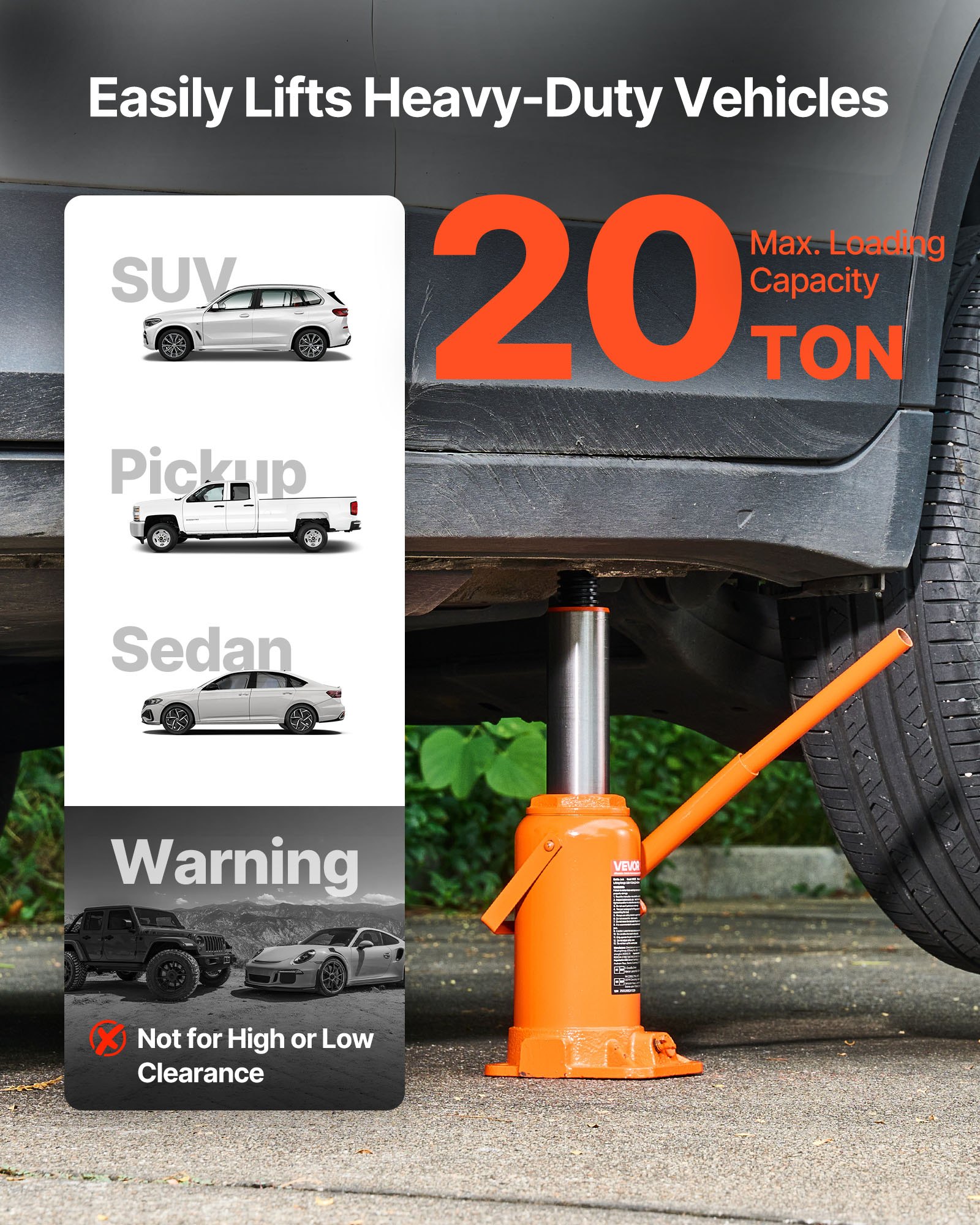 Hydraulic Bottle Jack, 20 Ton (44092 Lbs) Capacity, 8.9-17.1 Inch Lifting Range, Heavy Duty Welded Bottle Jack For Car, SUV, Pickup, Auto Repair, House Lift And Agricultural Equipment, Orange