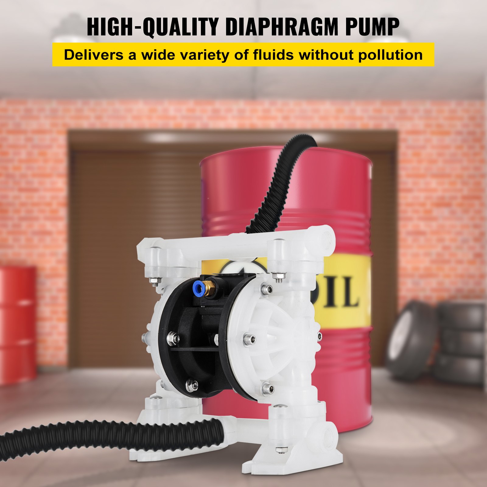 Air Double Diaphragm Pump 7GPM 100PSI Polypropylene Diaphragm Water Pump With 1.3 Cm Inlet & Outlet Ports Air Pump Diaphragm 6900.7 Cm Max Head Air-operated Diaphragm Pump With Sealed Ball Valve - Image 2