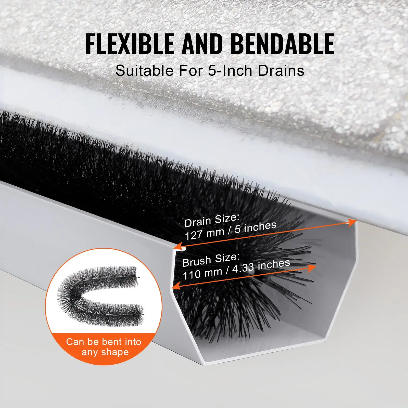 Gutter Brush, 80 Feet Total Length 4.33 Inch Diameter Gutter Cleaning Tools, Ground-Level Gutter Brush Leaf Guard For 5 Inch Gutters, Easily Clear Roof Leaves A