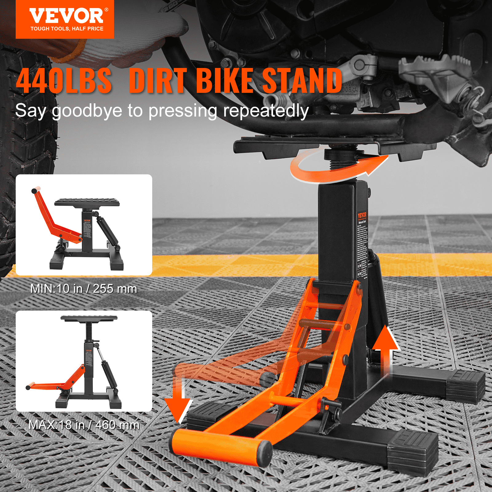 Dirt Bike Lift Stand, Motorcycle Jack Lift Stand 440 Lbs Capacity And Hydraulic Lift Operation, Adjustable Height Hoist Table, For Dirt Pit Bike Repair, Maintenance, Dirt Bike Accessories