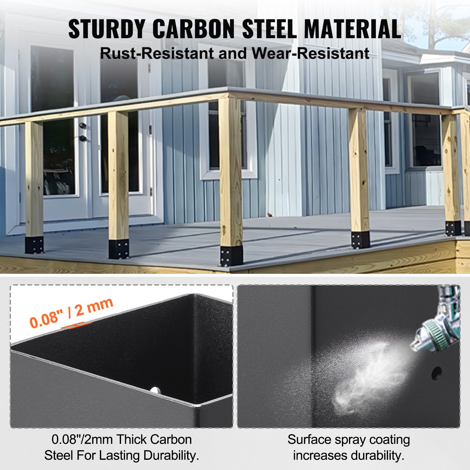 152.4×152.4 Post Base 4 Pcs, Inner Size 142×142 Post Base Brackets, Heavy Duty Powder-Coated Post Anchor Matte Black Wood Post Brackets For Pavilion Deck Railing Support Deck Base Plate