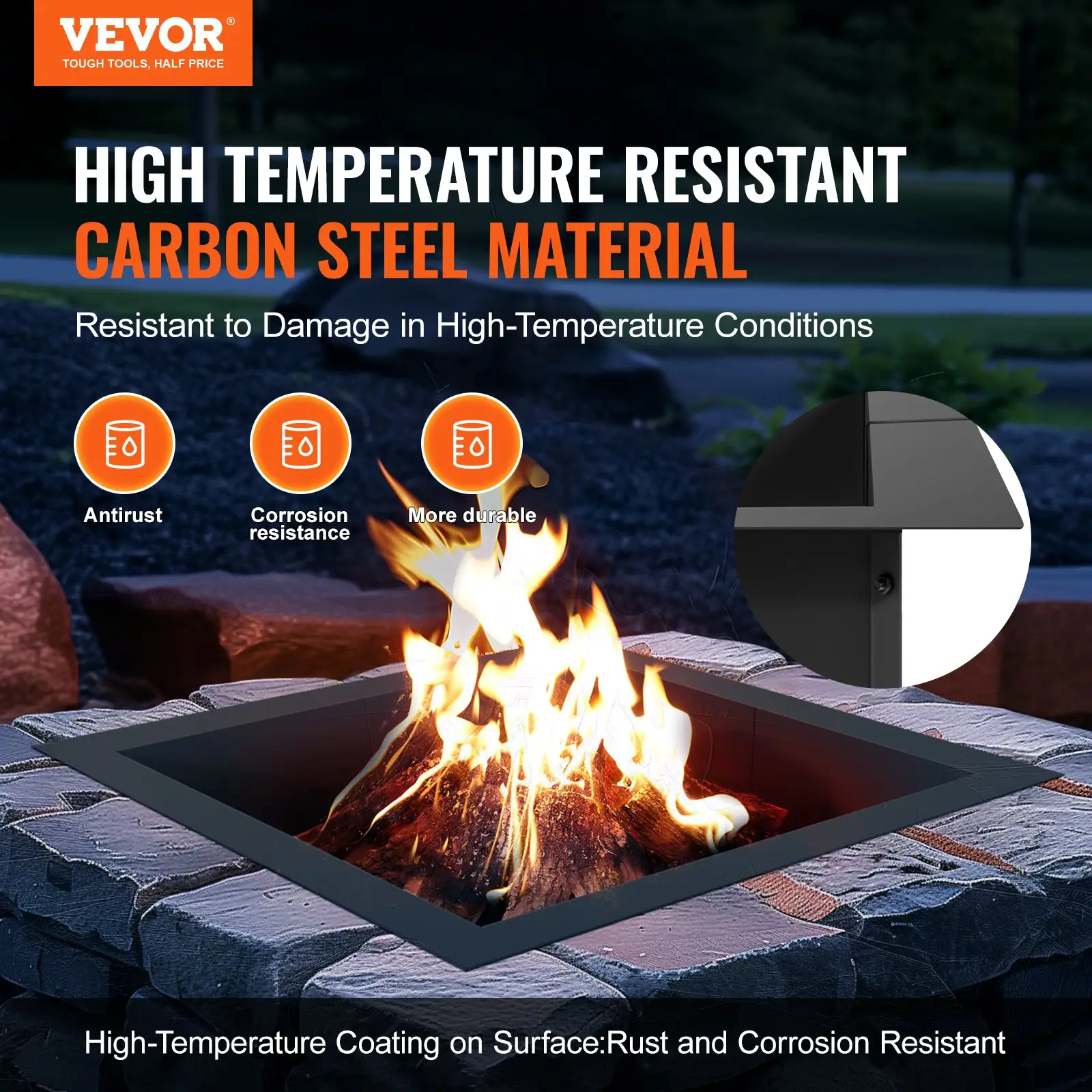 Fire Pit Ring, 36x36 In Outer/30x30 In Inner Diameter, 10inch Height Square Fire Pit Insert, Heavy Duty Carbon Steel Liner DIY Campfire Ring Above Or In-Ground,