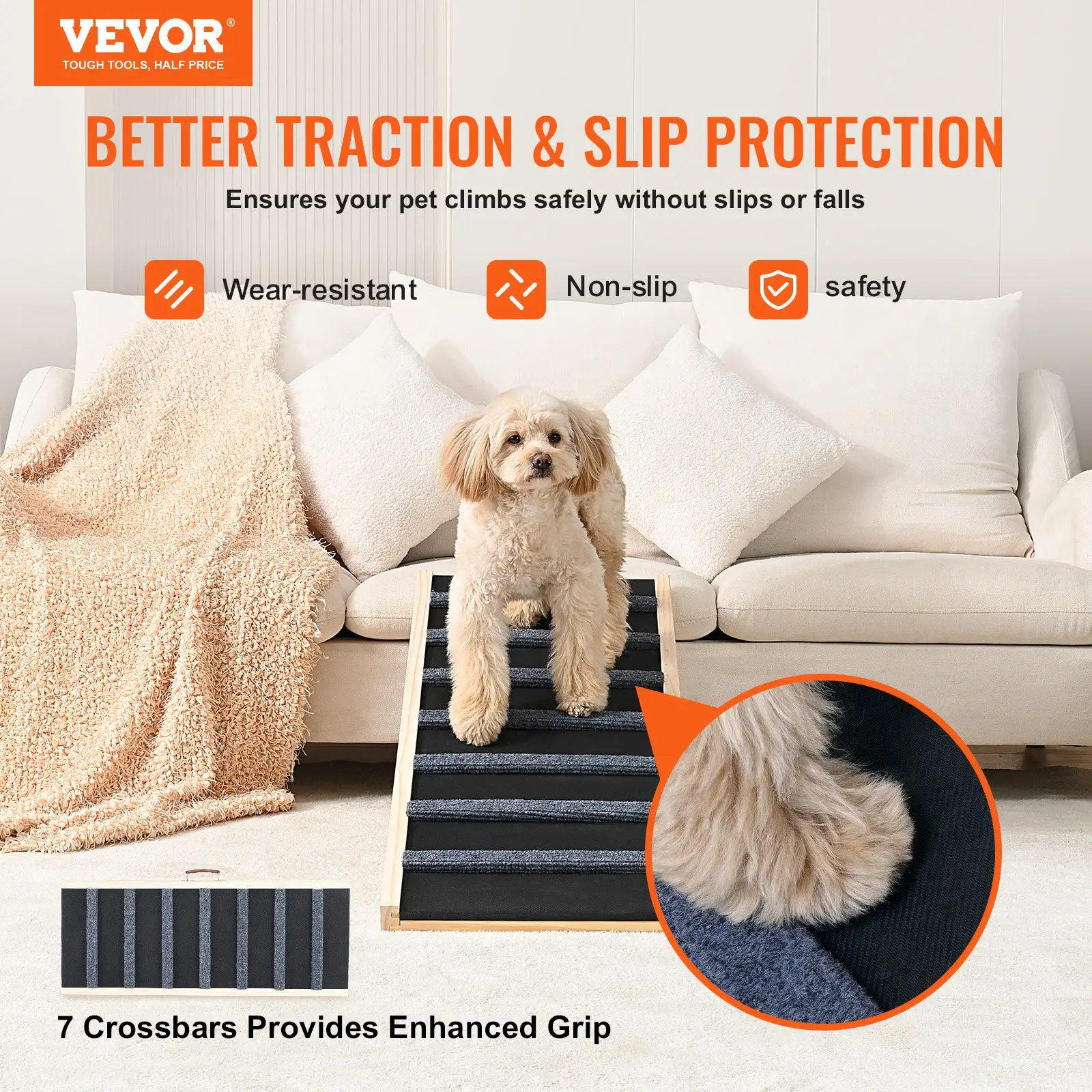 Dog Ramp, Folding Pet Ramp For Bed, Adjustable Dog Ramp For Small, Large, Old Dogs & Cats, Wooden Pet Ramp With 100 Cm Long Ramp, Adjustable From 38 Cm To 56 Cm
