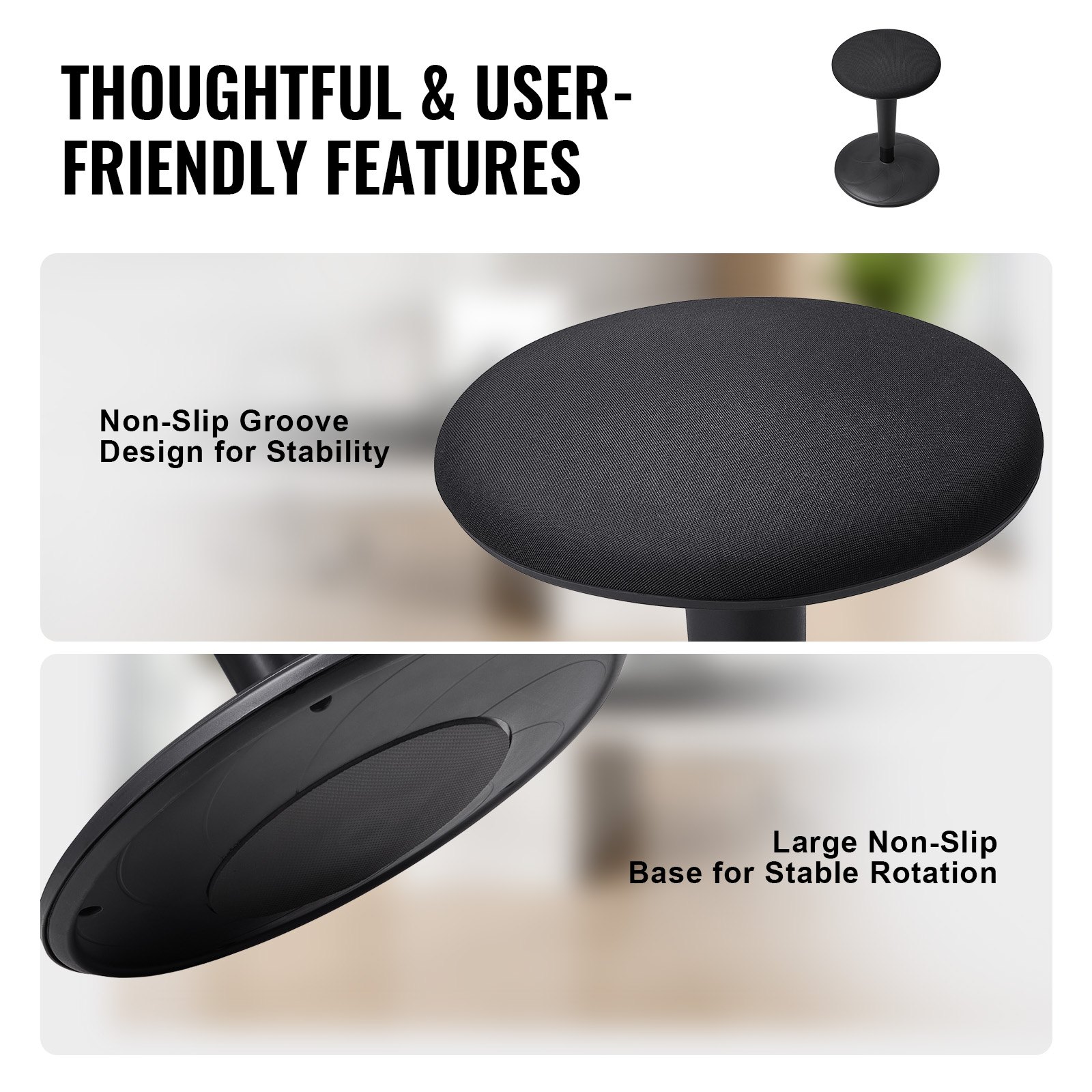 Wobble Chair, Height-Adjustable (21.7-28.3″) Active Chair, Flexible Seating Wobble Stool Made Of Iron Improves Focus & Posture, Ideal For Schools, Office And Home, 8° Tilt Angle, Age 12-18, Black