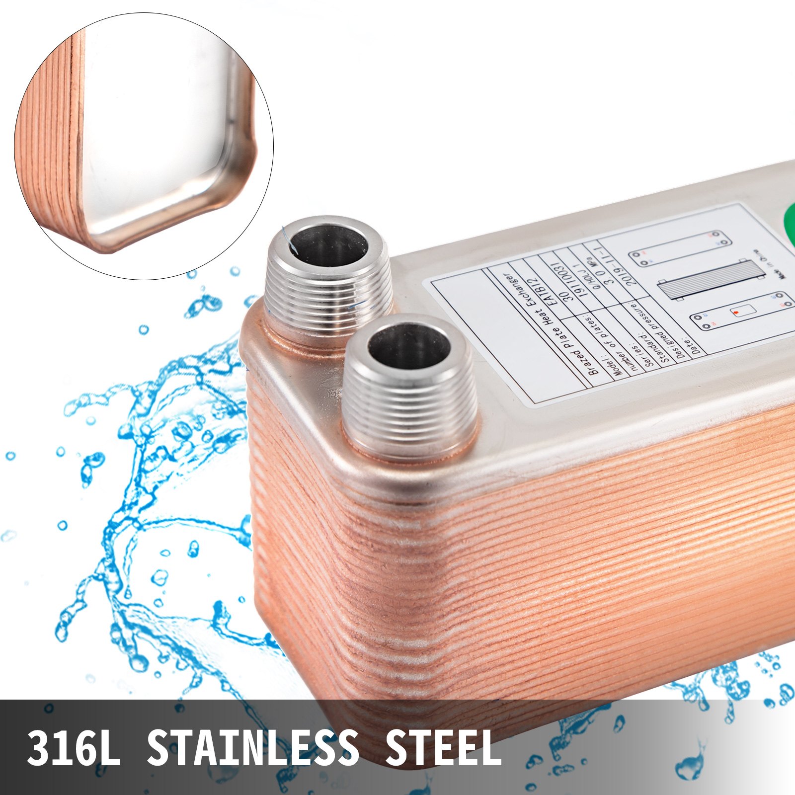 Heat Exchanger 3/4” MNPT Ports Brazed Plate Heat Exchanger