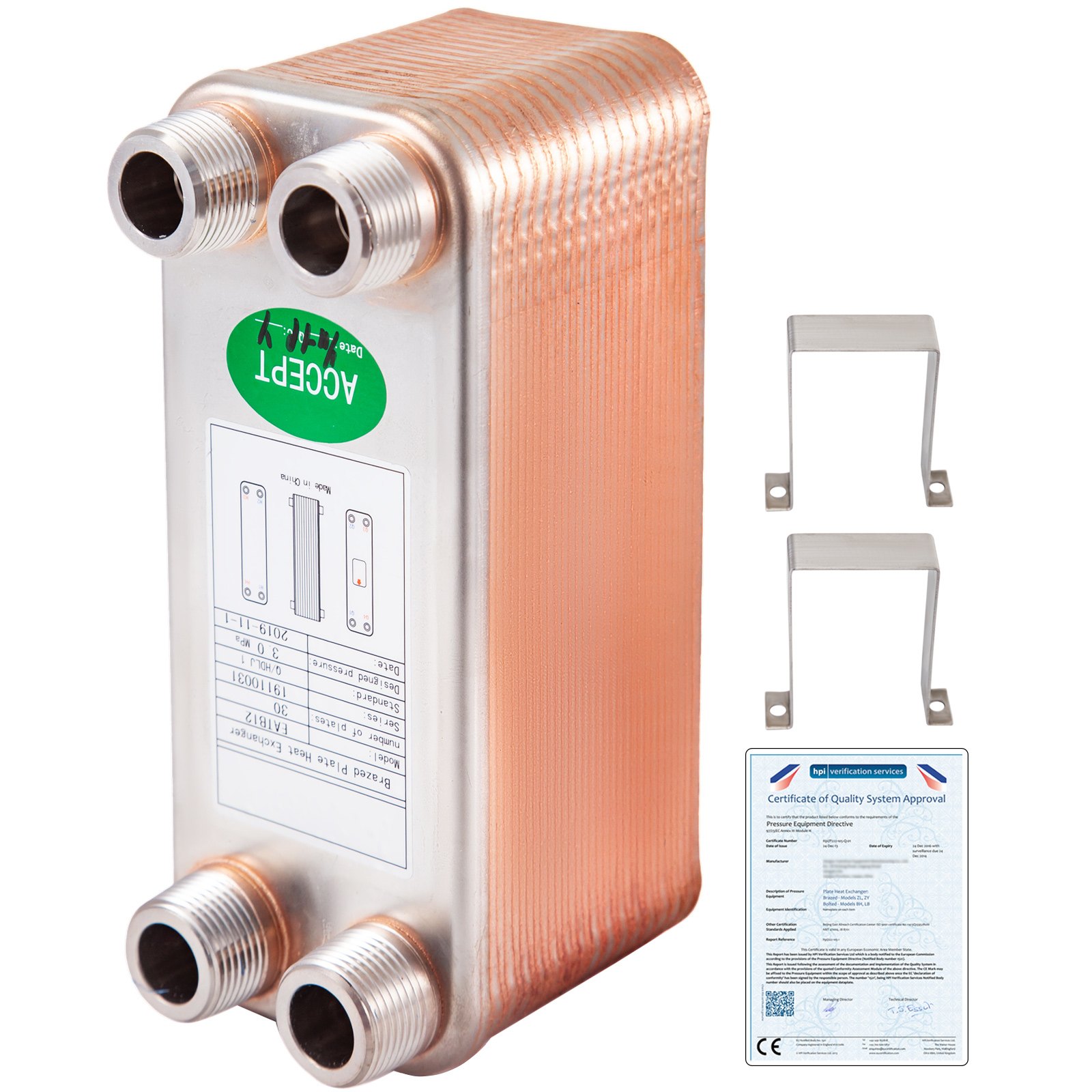 Heat Exchanger 3/4” MNPT Ports Brazed Plate Heat Exchanger