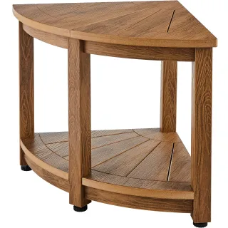 Corner Shower Bench, 18.5" Height 17.75" Radius, Faux Wood Grain Polystyrene, 350 LBS With Storage Shelf, Water Resistant, Shower Stool For Inside & Outside Shower, For Bathroom, L