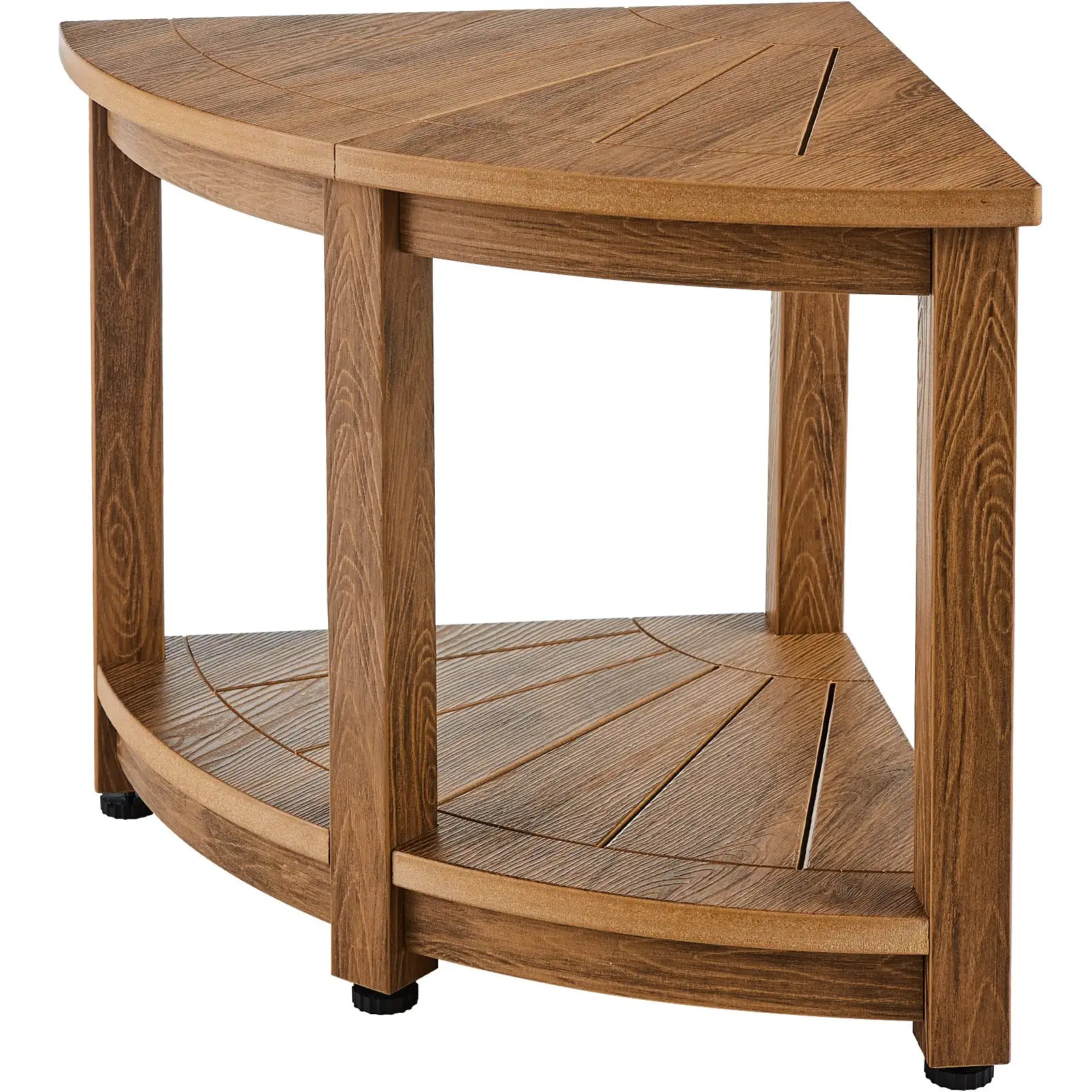 Corner Shower Bench, 18.5" Height 17.75" Radius, Faux Wood Grain Polystyrene, 350 LBS With Storage Shelf, Water Resistant, Shower Stool For Inside & Outside Sho