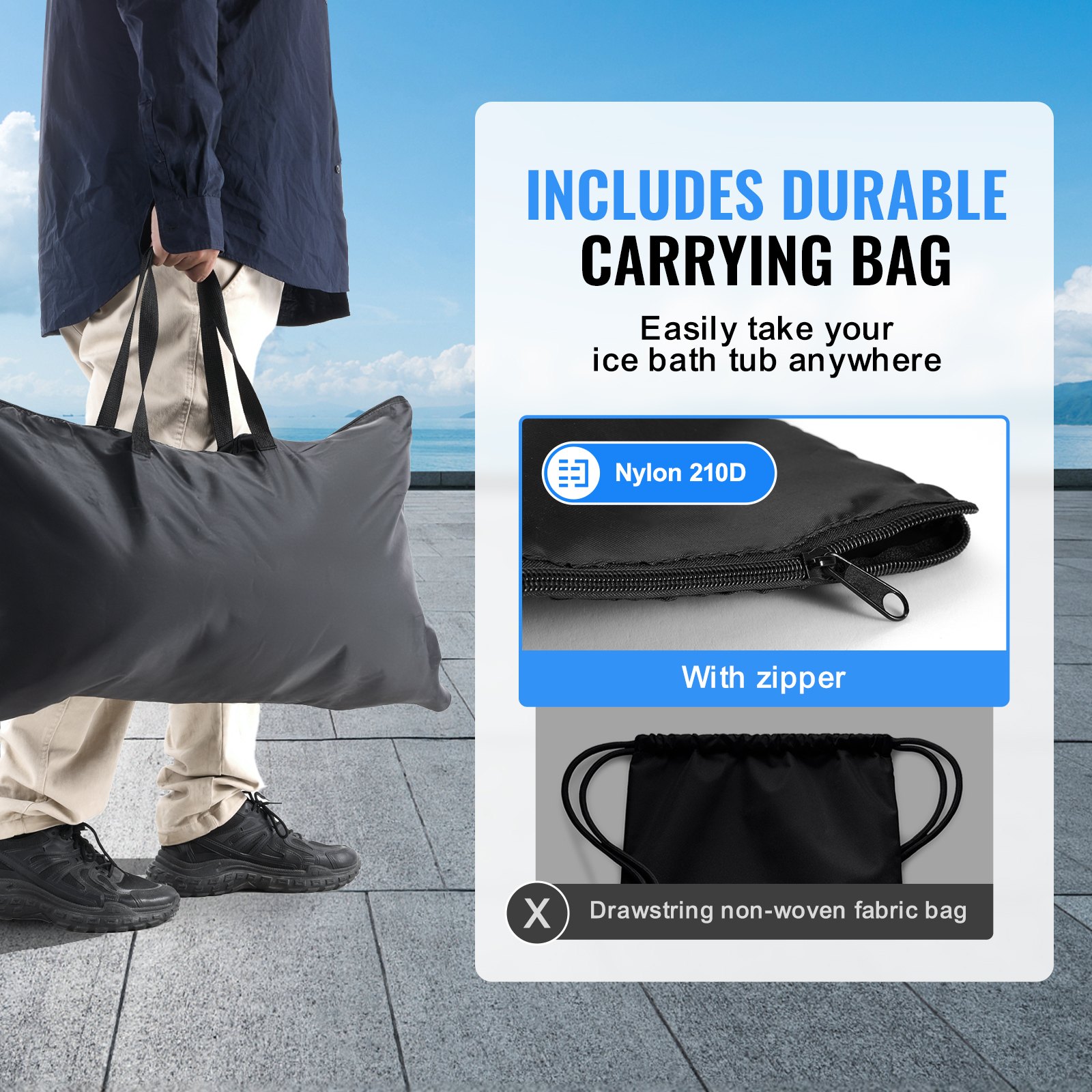 Ice Bath Tub, 85 Cm Long Cold Water Therapy Plunge Tub For Athletes, Portable Outdoor Ice Barrel Plunge Pool For Recovery, 398L Inflatable Folding Bathtub With Cover, Home Ice Pod For Adult - Image 3