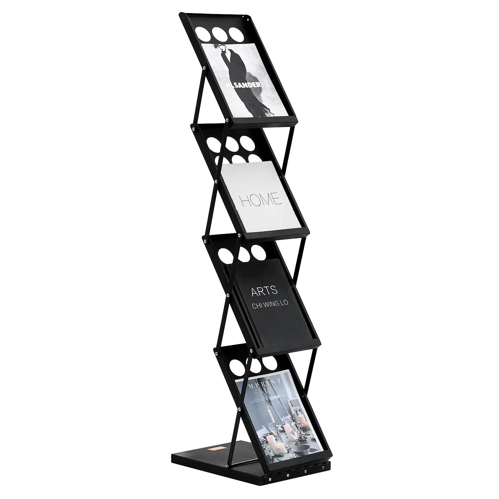 Foldable Magazine Display Rack. 4-Tier Brochure Literature
