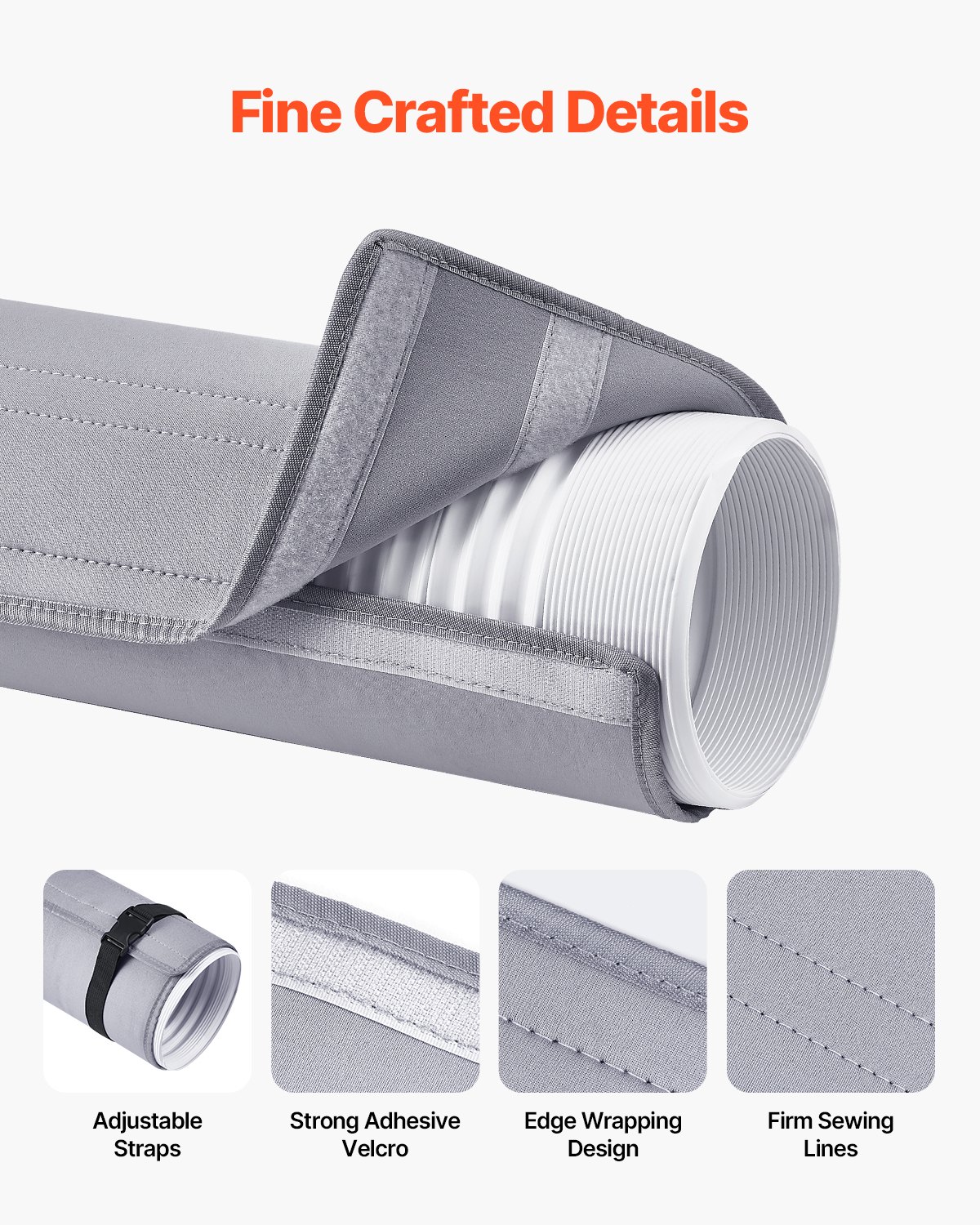 Air Conditioner Hose Cover Wrap, Portable AC Hose Duct Vent Cover Sleeve, Insulation Sleeve For 5 & 5.9″ Diameter Exhaust Hoses Tube, Easy Installation With 2 Adjustable Buckle Straps, Gray