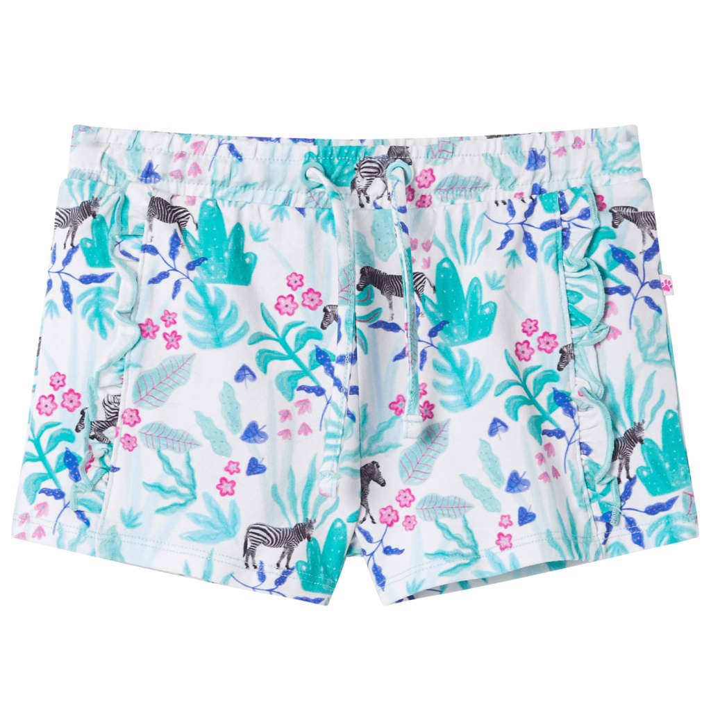 Children's shorts with drawstring, ecru and dark mint green, size 104