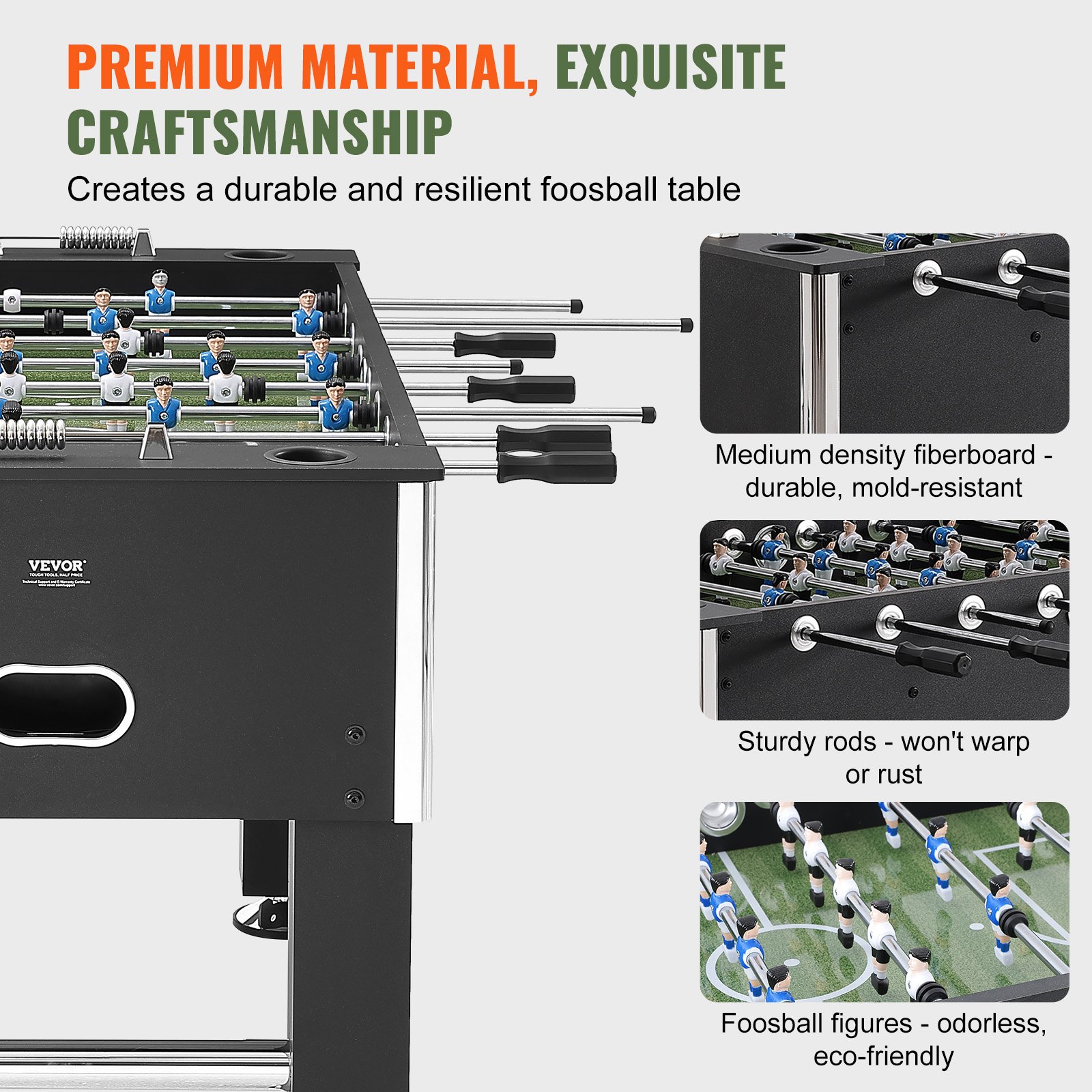 Foosball Table, 55 Inch Standard Size Foosball Table, Indoor Full Size Foosball Table For Home, Family, And Game Room, Soccer With Foosball Table Set, Includes 4 Balls And 4 Cup Holders - Image 2