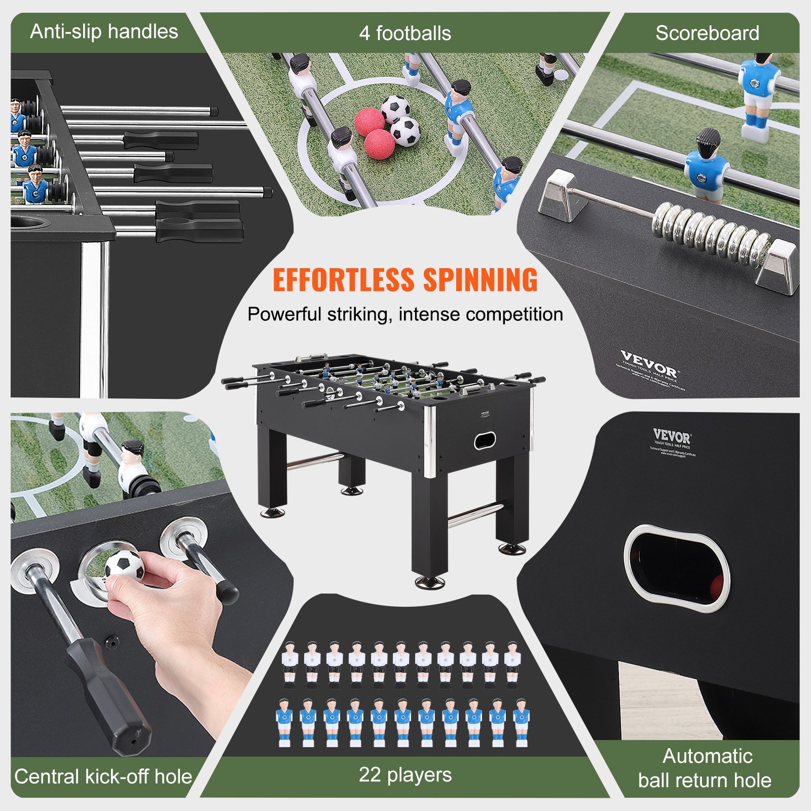 Foosball Table, 55 Inch Standard Size Foosball Table, Indoor Full Size Foosball Table For Home, Family, And Game Room, Soccer With Foosball Table Set, Includes 4 Balls And 4 Cup Holders - Image 3