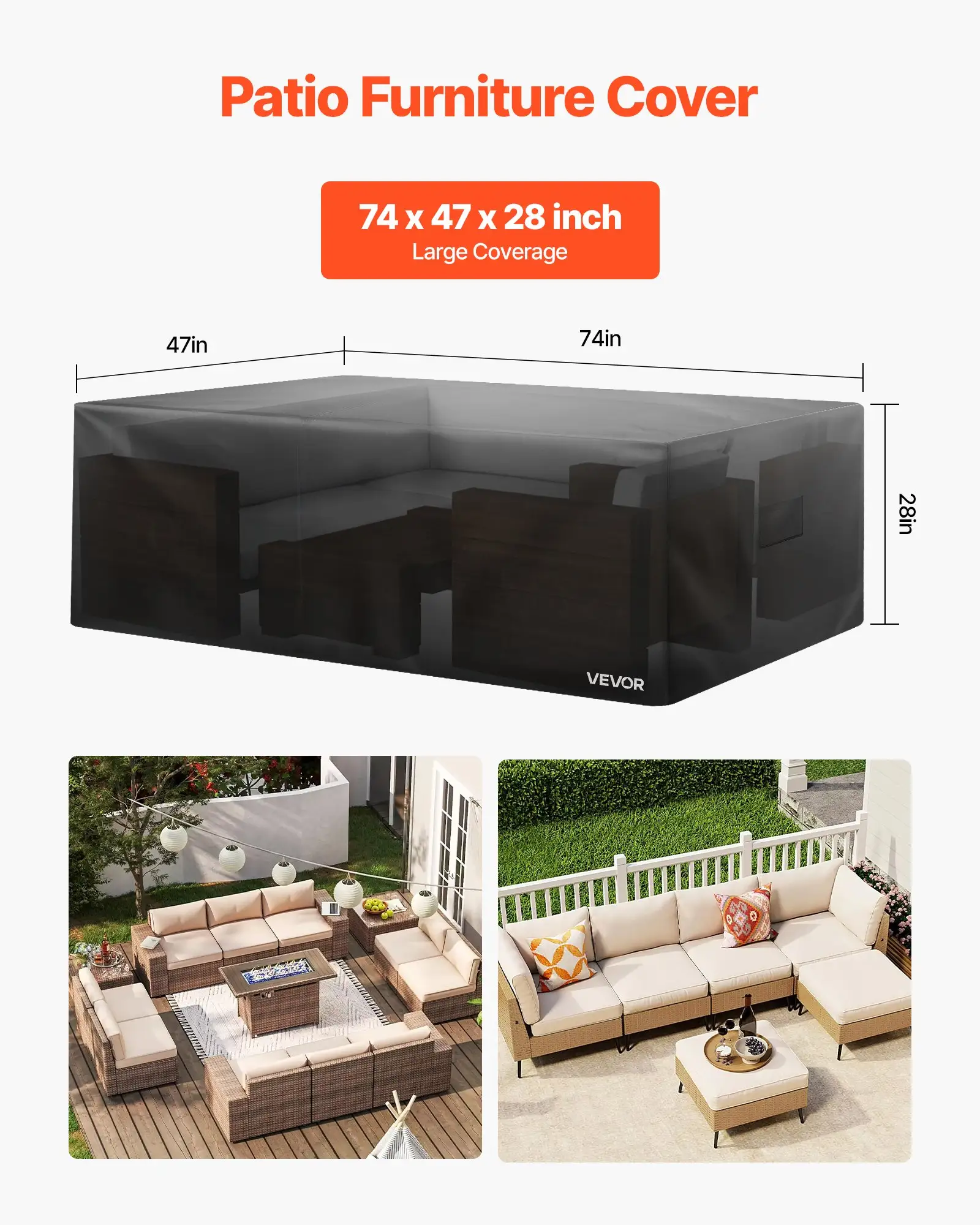 Patio Furniture Cover, 420D Heavy Duty Waterproof Outdoor Dining Table And Chairs Cover, Large Rectangular Patio Table Covers With Air Vent For All Weather, 74L