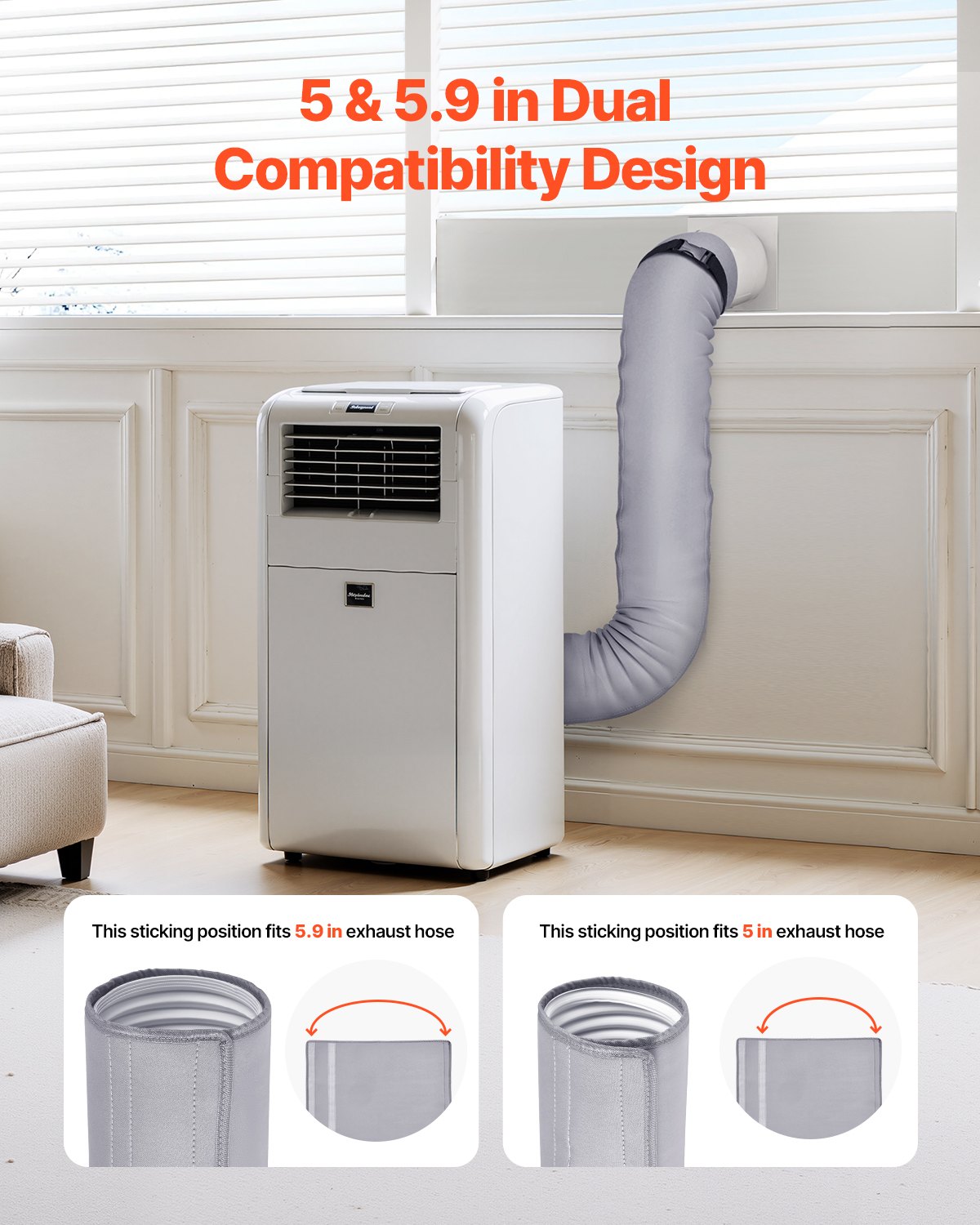 Air Conditioner Hose Cover Wrap, Portable AC Hose Duct Vent Cover Sleeve, Insulation Sleeve For 5 & 5.9" Diameter Exhaust Hoses Tube, Easy Installation With 2 Adjustable Buckle Straps, Gray - Image 4