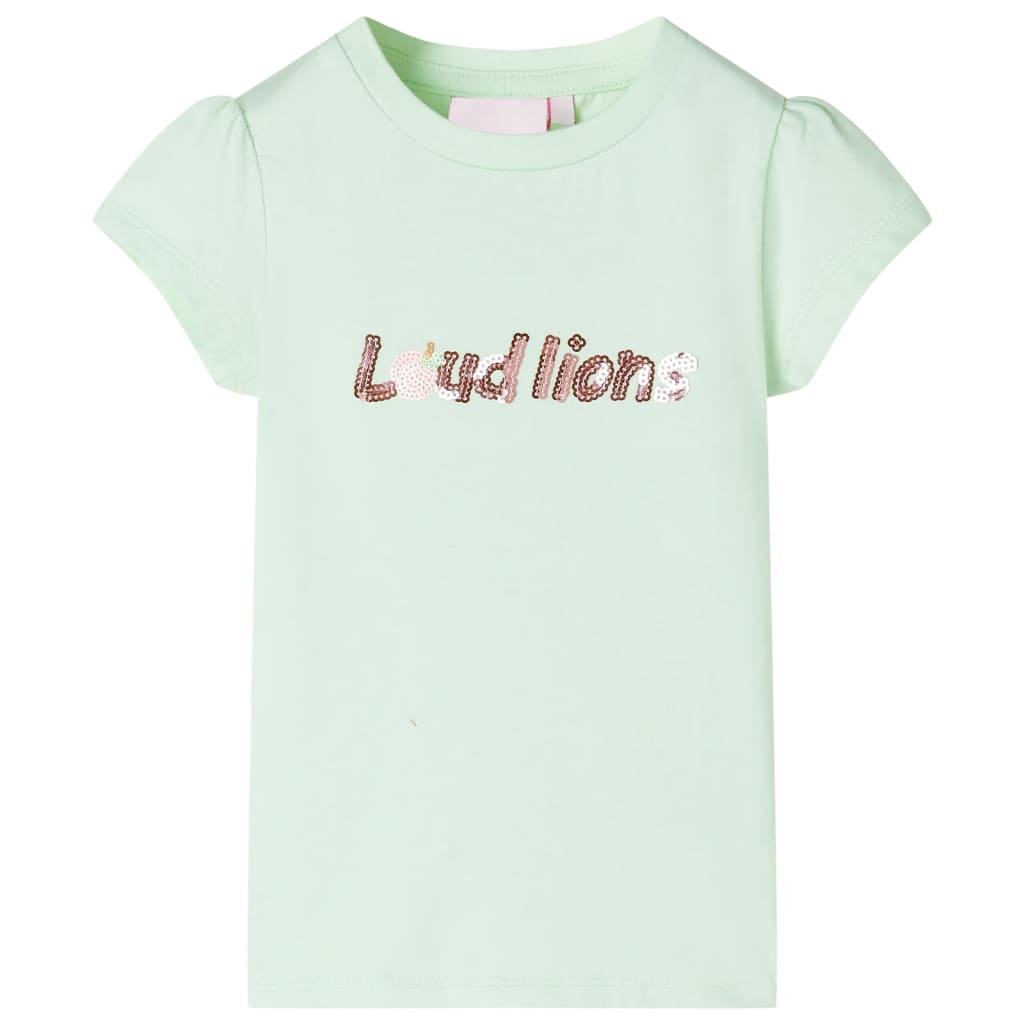 Children's T-shirt with flutter sleeves, light green, size 116.