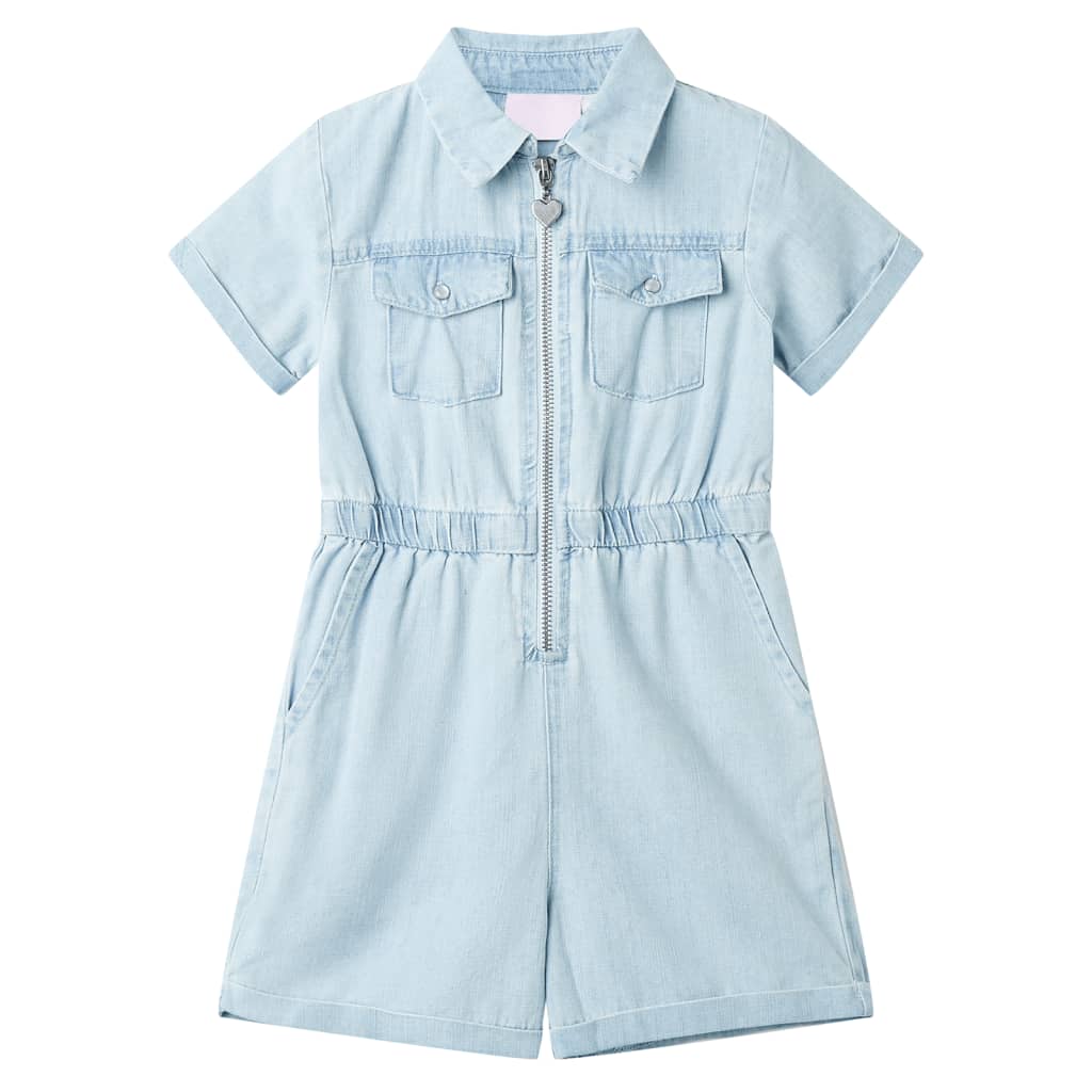 Children's playsuit, one-piece with short sleeves, light blue, size 116
