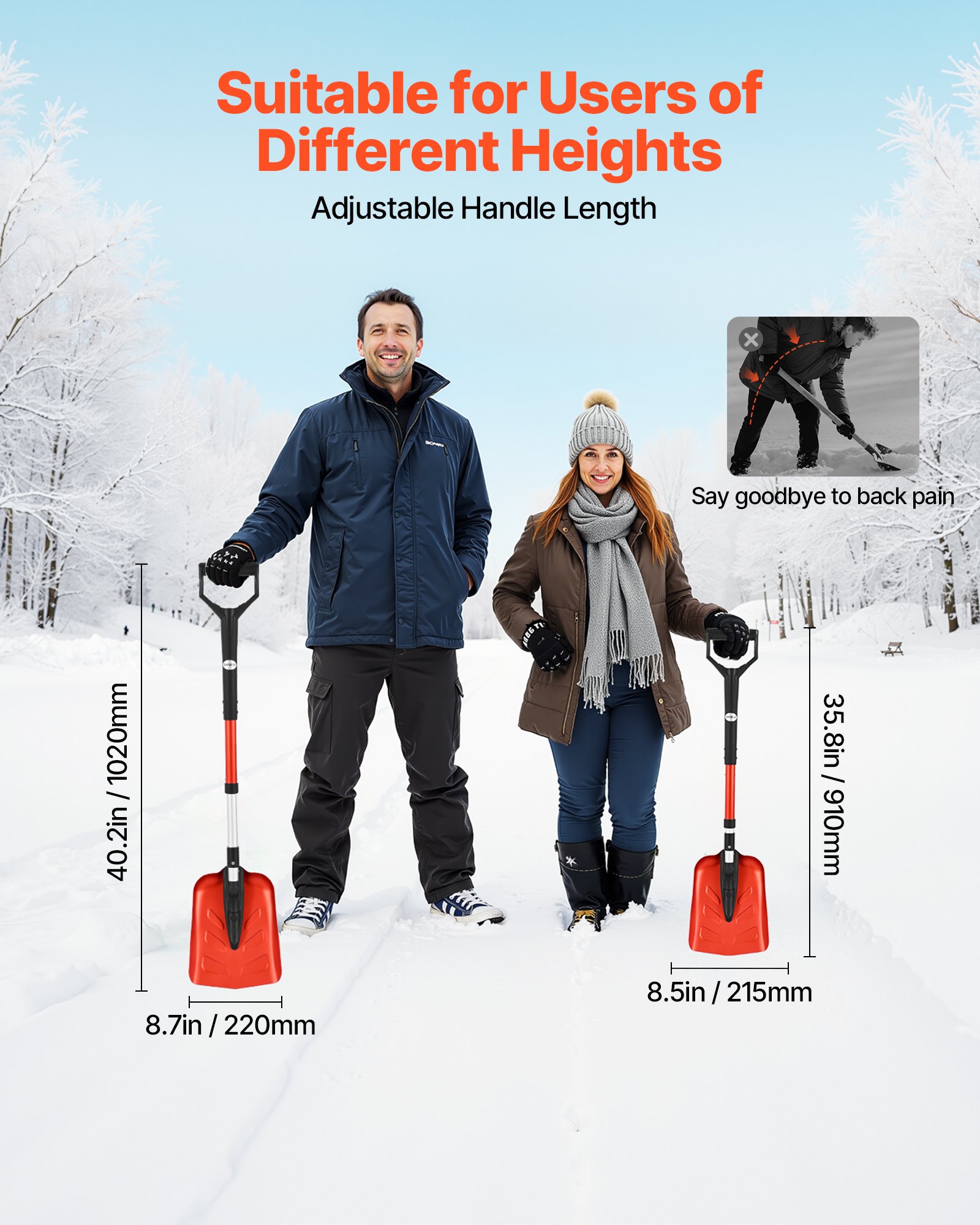 Snow Shovel For Driveway, 22cm Foldable Snow Shovel With D-shaped Handle, , 36-40 In Adjustable, Lightweight Aluminum Alloy Snows Removal Tool, Reduce Back Strains For Garden Car Camping - Image 2