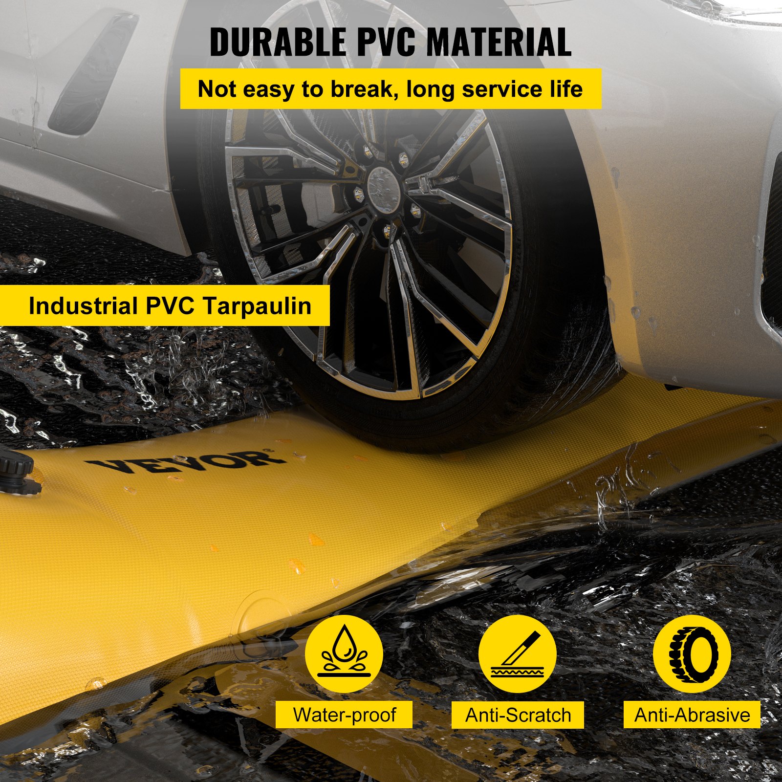 Flood Bag, 7.32 M Length X 30.5 Cm Height, Reusable PVC Water Diversion Tubes, Lightweight With Excellent Waterproof Effect Used For Doorways, Garages, Yellow