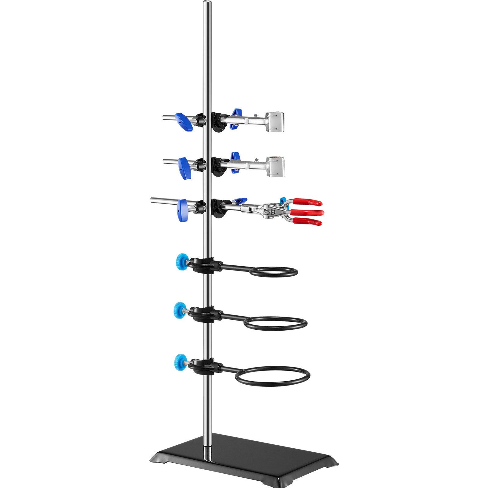Lab Stand Support, Laboratory Retort Support Stand Set, Steel Lab Stand 59.9 Cm Rod And 21.1 X 13.5 Cm Cast Iron Base, Includes Flask Clamps, A Burette Clamp And Cross Clamps