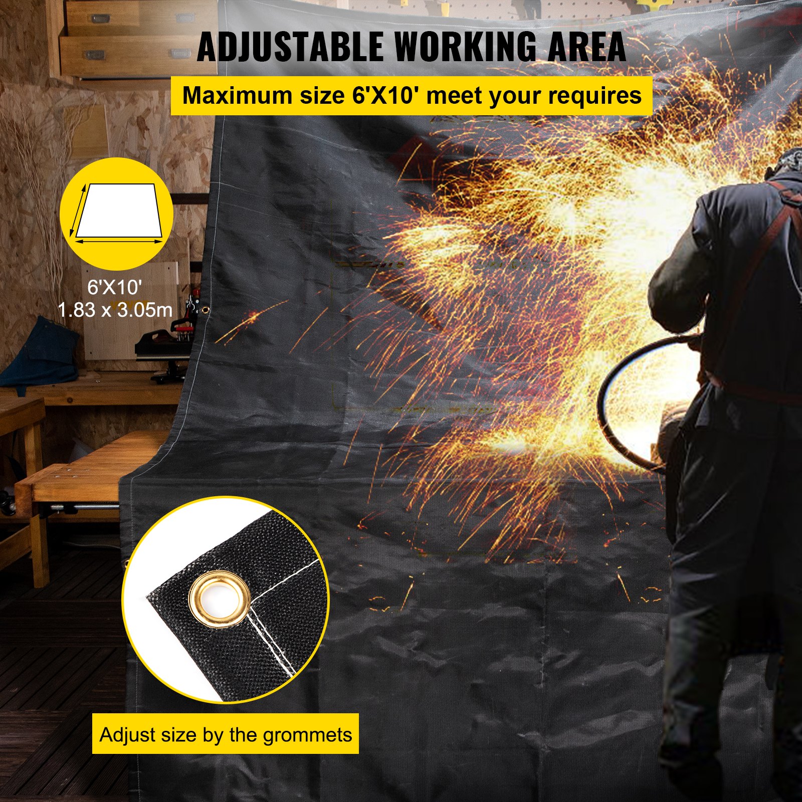 Fire Blankets, 2-pack Welding Blankets, 6ft X 10ft Fire Extinguishing Blankets, Black Emergency Fire Blankets, Fiberglass Flame-retardant Blankets, With 8 Brass Eyelets. 4