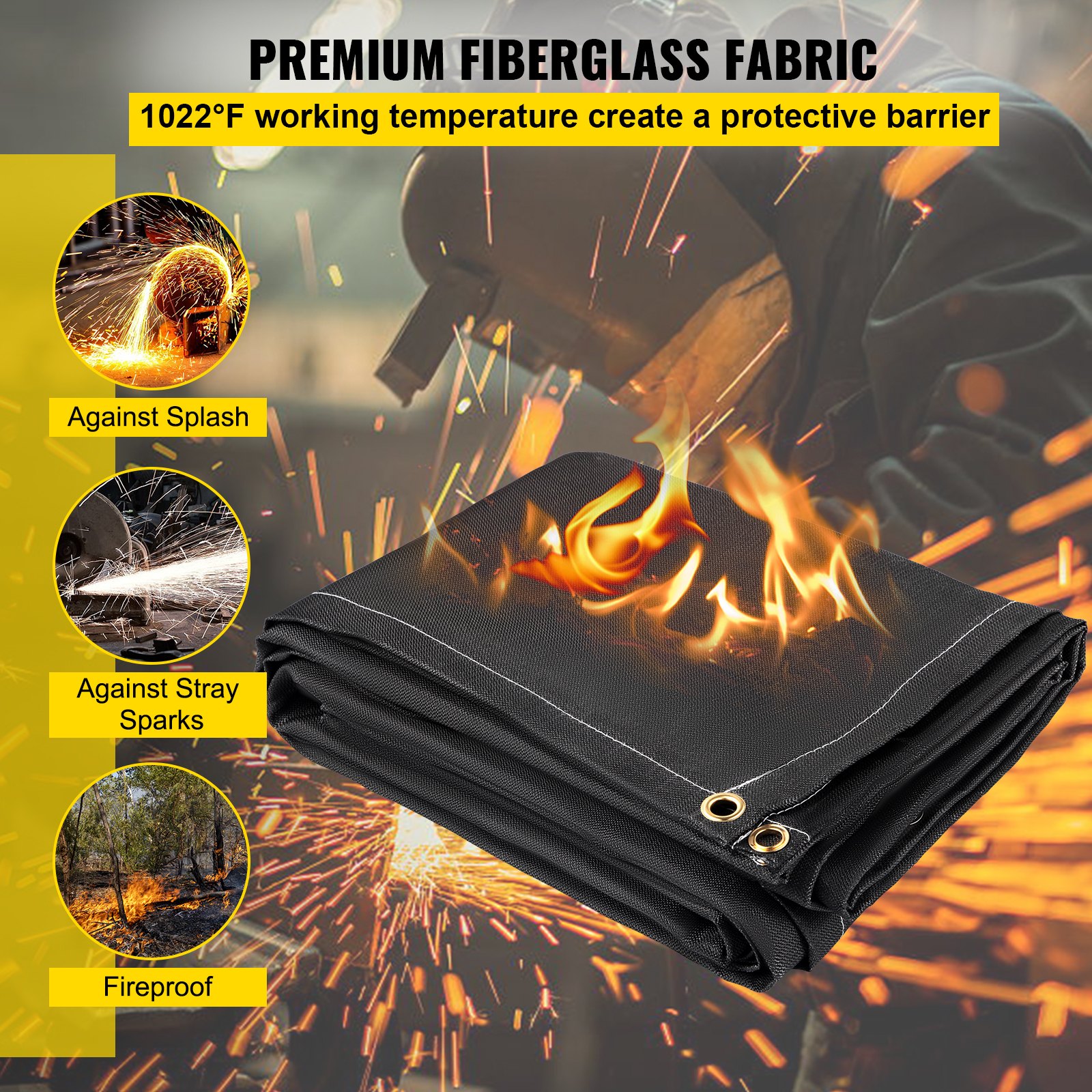 Fire Blankets, 2-pack Welding Blankets, 6ft X 10ft Fire Extinguishing Blankets, Black Emergency Fire Blankets, Fiberglass Flame-retardant Blankets, With 8 Brass Eyelets. 3