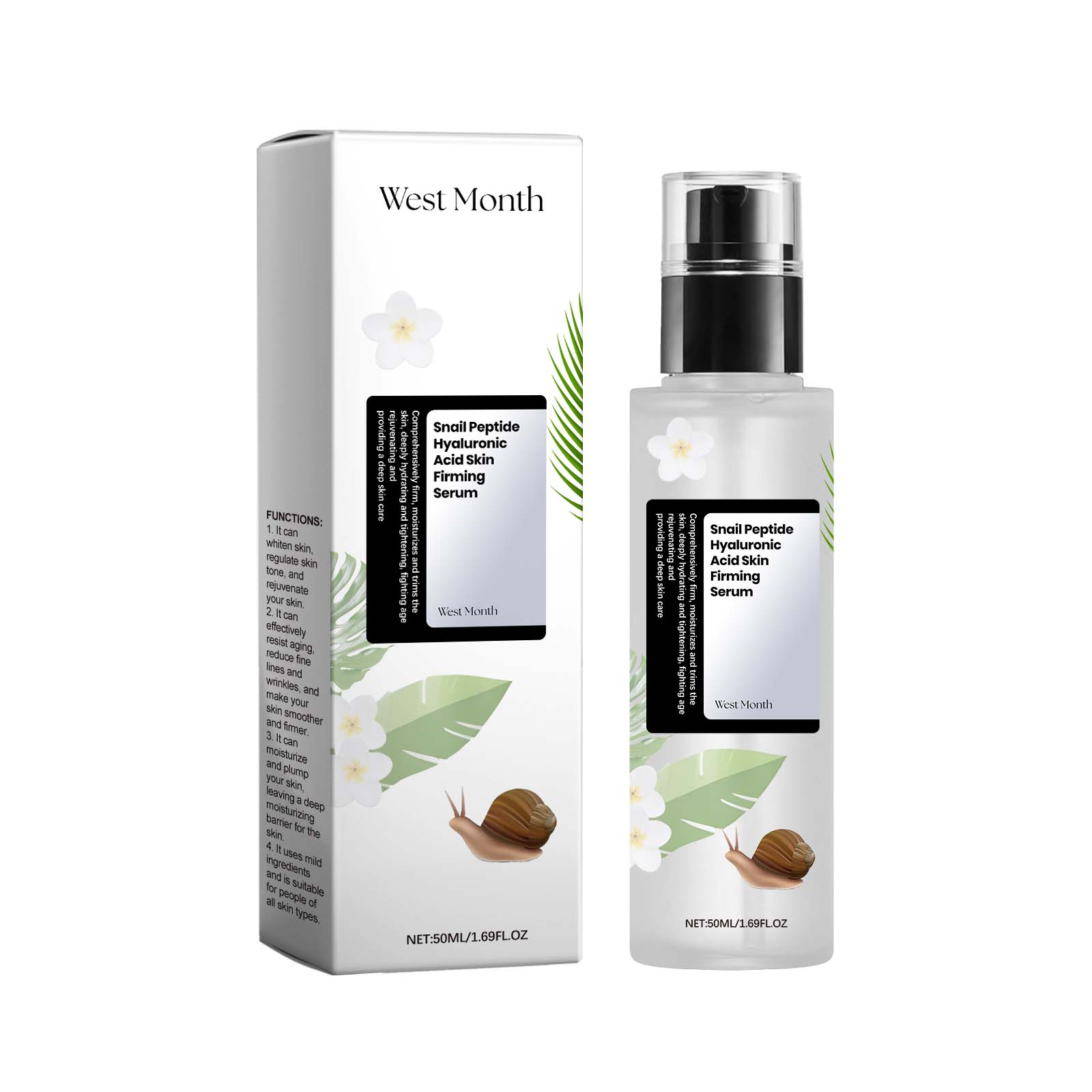 West&Month Snail Peptide Hyaluronic Acid Firming Serum Moisturizes And Tights Skin, Firming And Smoothing Skin Lines 50Ml - Shop at LoveMi