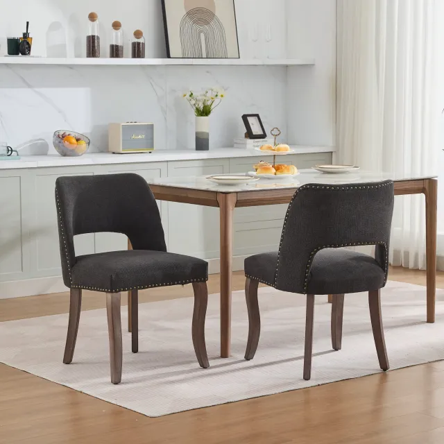 Wooden Dining Chairs Set Of 2, Modern Fabric Upholstered Dining Room Chair Kitchen Chairs, Farmhouse Dinner Chair For Kitchen Dining Room, Black ... - Shop at LoveMi