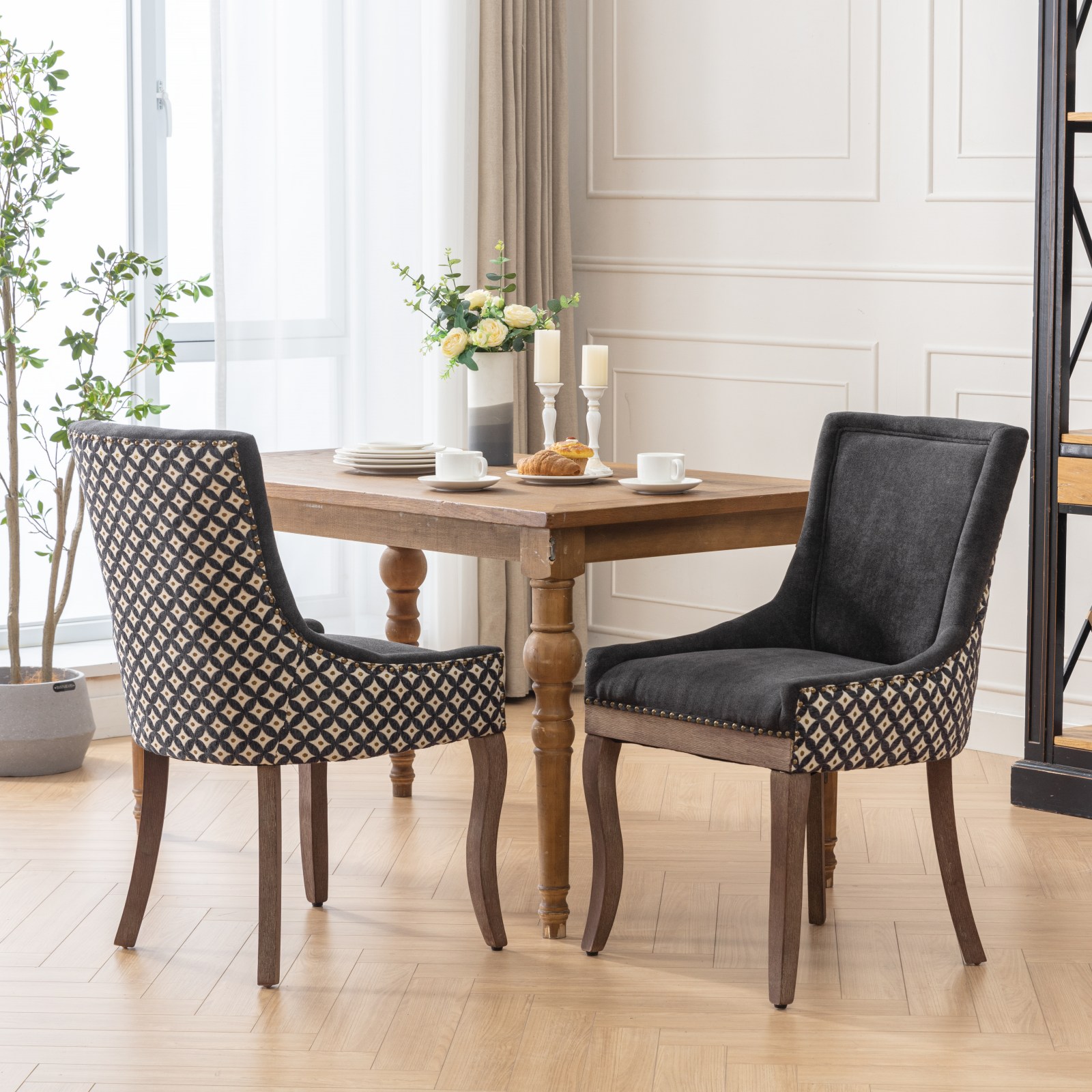 A&A Furniture, Ultra Side Dining Chair, Thickened Fabric Chairs With Neutrally Toned Solid Wood Legs, Bronze Nail Head, Set Of 2, Blue — foto 6
