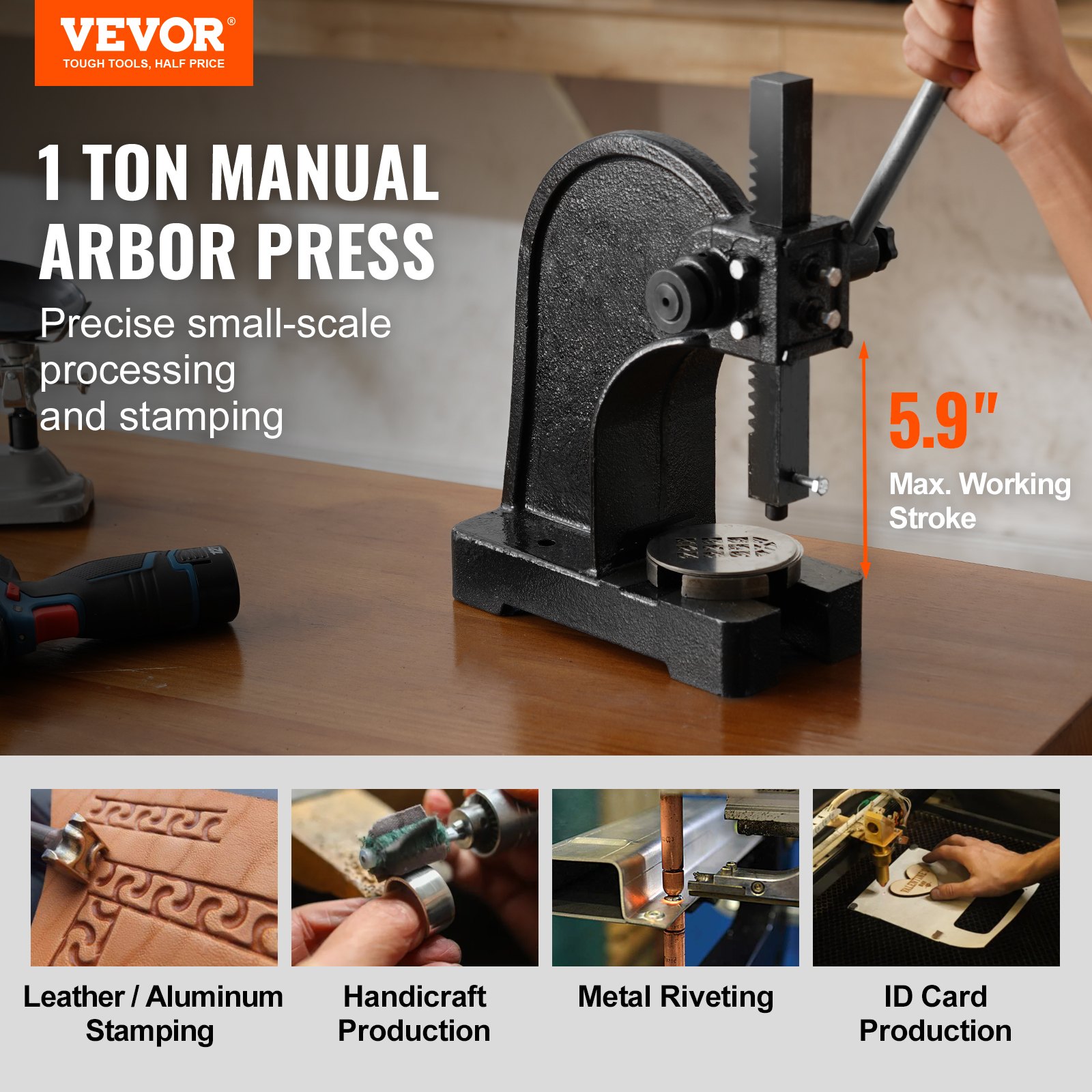 Arbor Press, 1 Ton Manual Arbor Press, 15 Cm Maximum