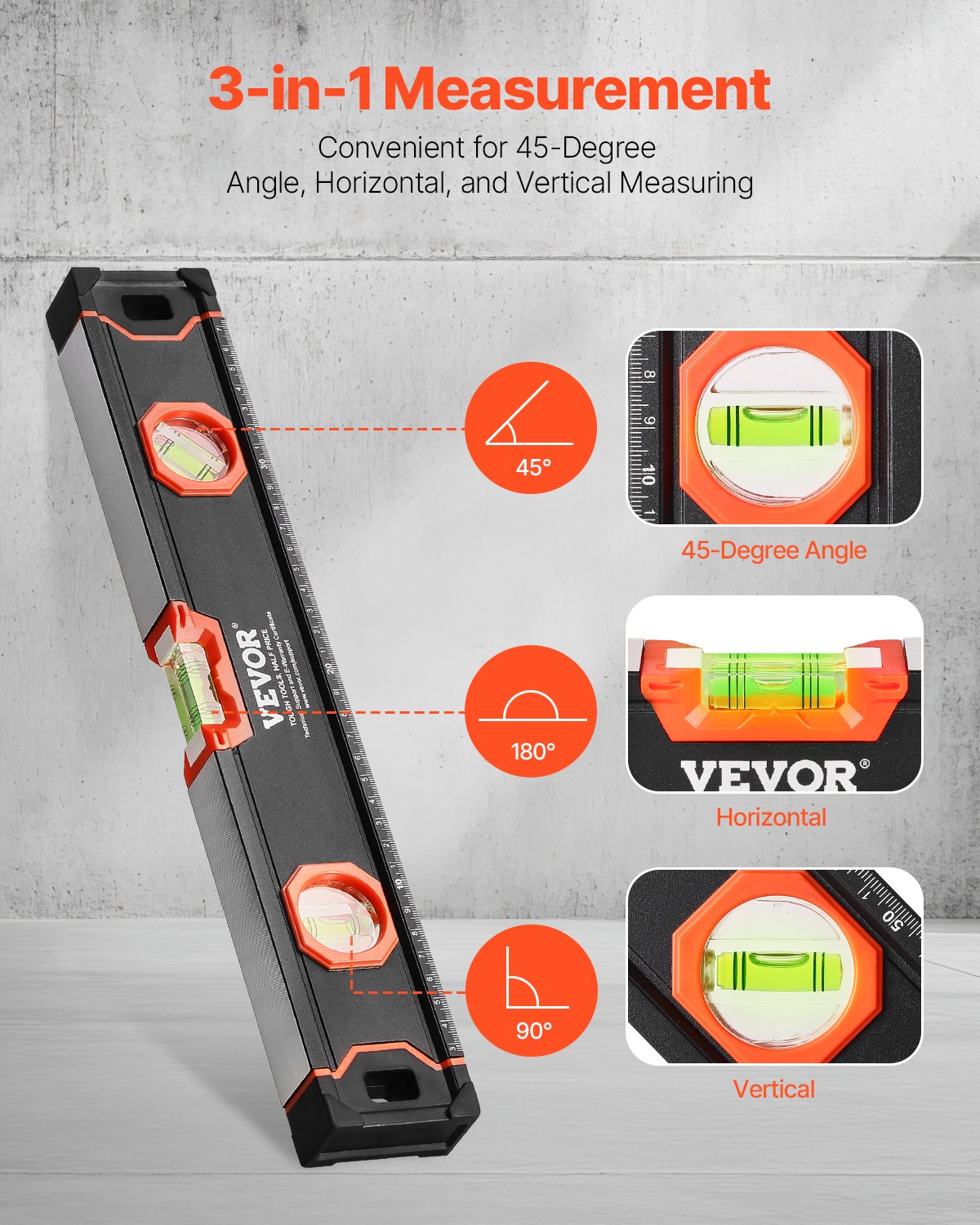 6-piece Torpedo Level Set, 78, 48, 32, 24, 16, 10 Inch Box Level Set With Bubble Tube, Suitable For 45, 90, 180 Degrees, Shockproof Aluminum Alloy Magnetic Level, SAE, Metric Scale - 10 Inch 