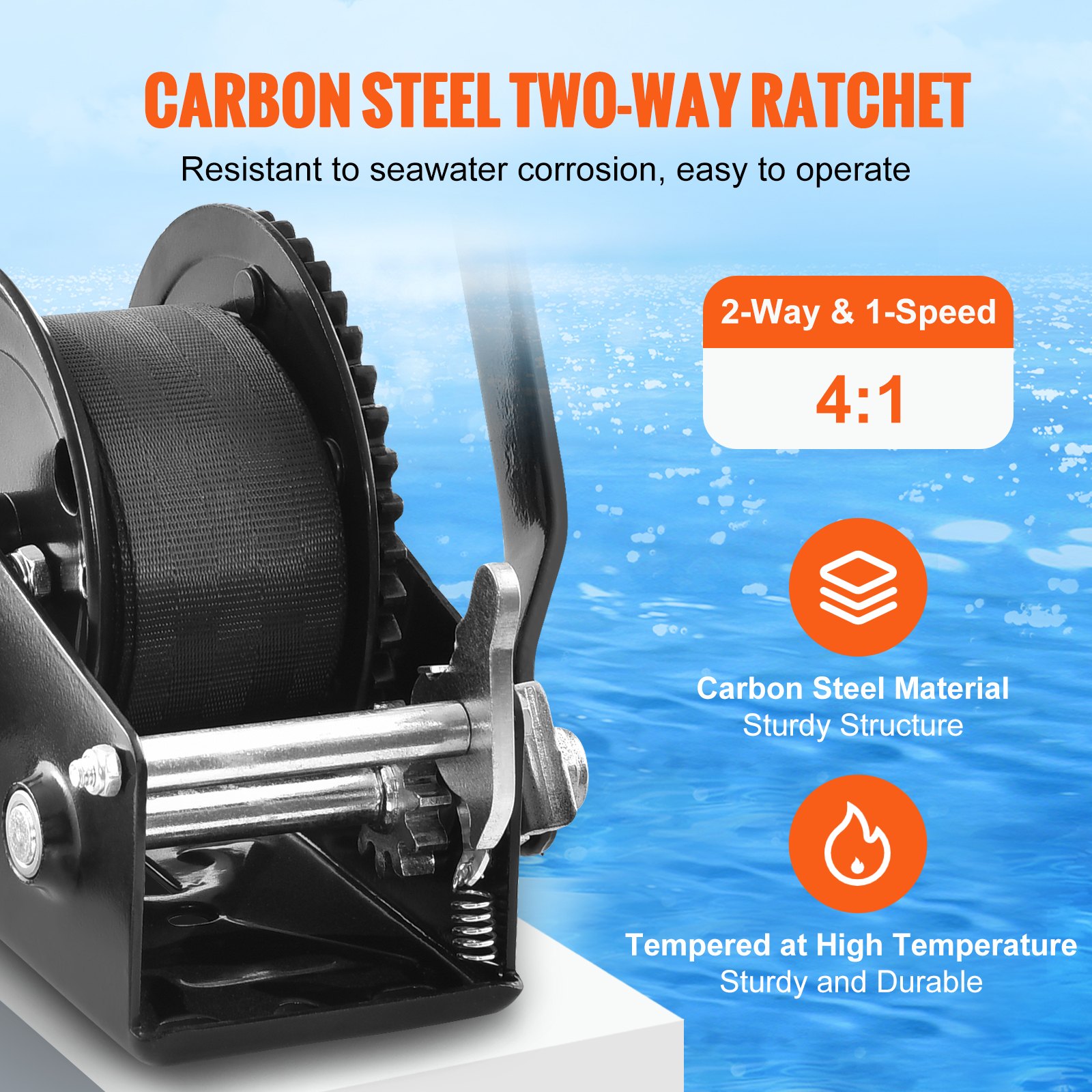 Hand Winch, 544.3 Kg Pulling Capacity, Boat Trailer Winch