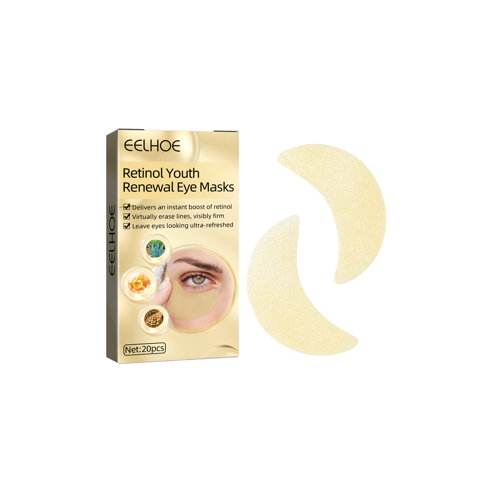 EELHOE Retinol Eye Mask, Lightening And Lifting Fine Lines Around Eyes Repair Dark Circles And Eye Bags Moisturizing Eye Mask 20Pcs - Shop at LoveMi