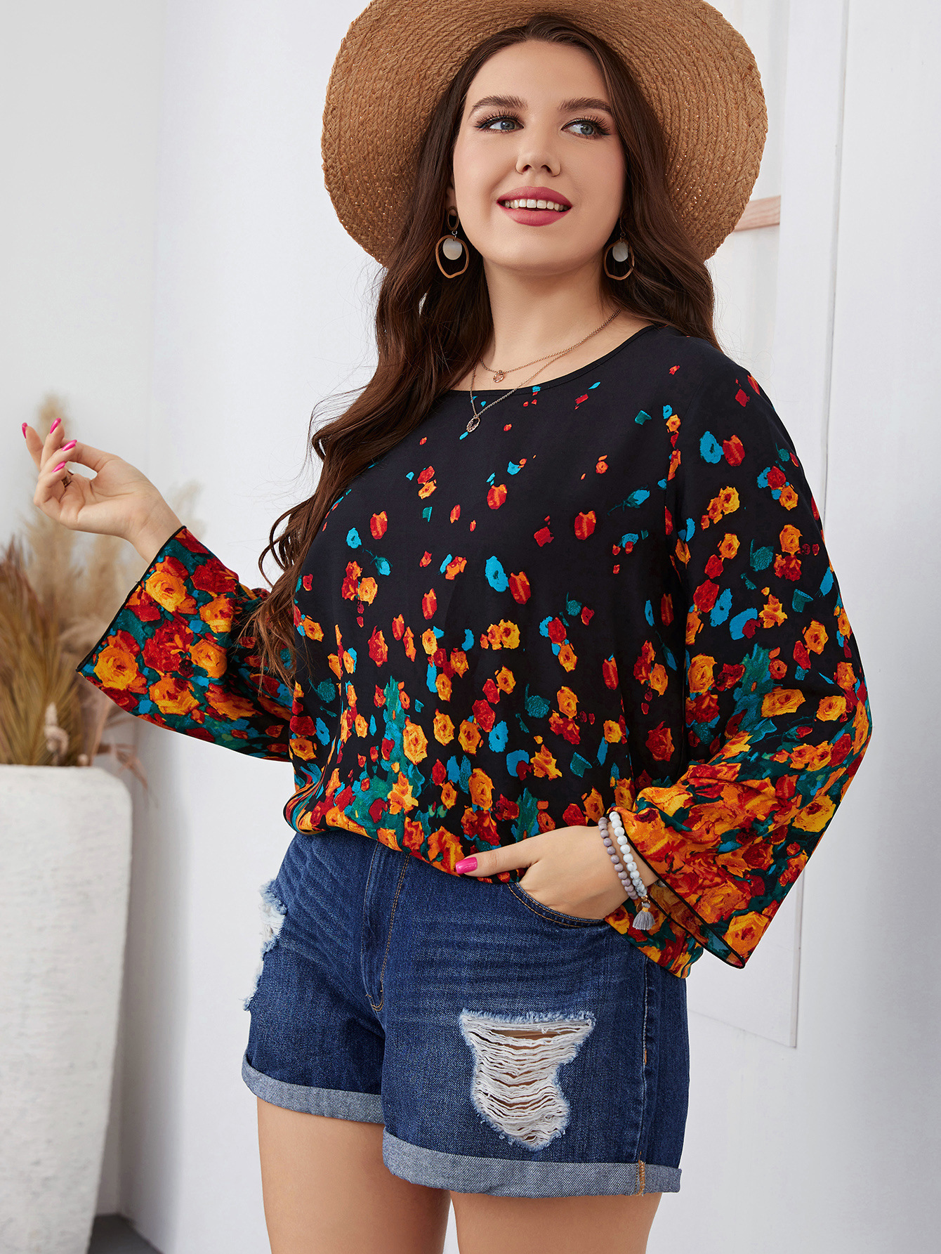 Title 4, Camisa de manga longa estampada plus size para ...