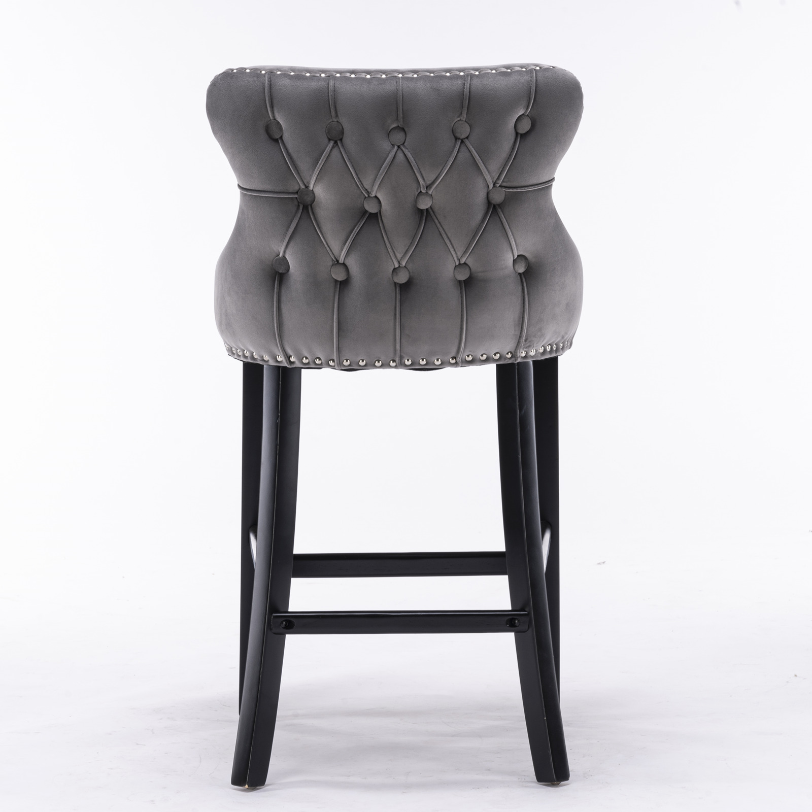 AA Furniture,Contemporary Velvet Upholstered Wing-Back Barstools With Button Tufted Decoration And Wooden Legs, And Chrome Nailhead Trim, Leisure Style Bar Chairs,Bar Stools, Set Of 2 Gray,SW1824GY — foto 5