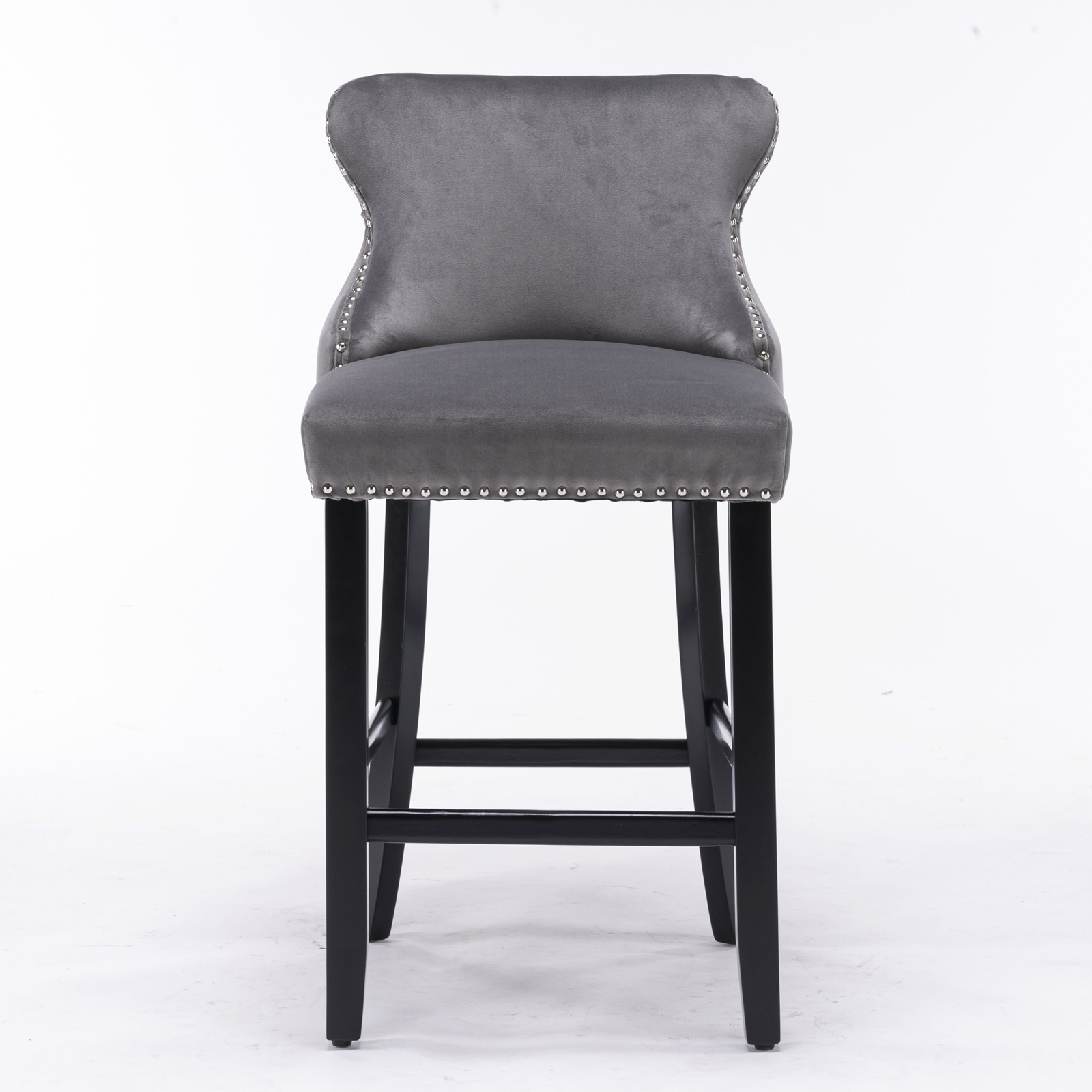 AA Furniture,Contemporary Velvet Upholstered Wing-Back Barstools With Button Tufted Decoration And Wooden Legs, And Chrome Nailhead Trim, Leisure Style Bar Chairs,Bar Stools, Set Of 2 Gray,SW1824GY — foto 6