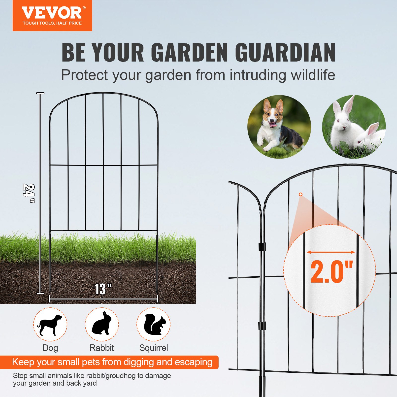 Garden Fence, No Dig Fence 731.5 Cm (H)x 396.2 Cm(L) Animal Barrier Fence, Underground Decorative Garden Fencing With 5.1 Cm Spike Spacing, Metal Dog Fence For The Yard And Outdoor Patio, 28 Pack