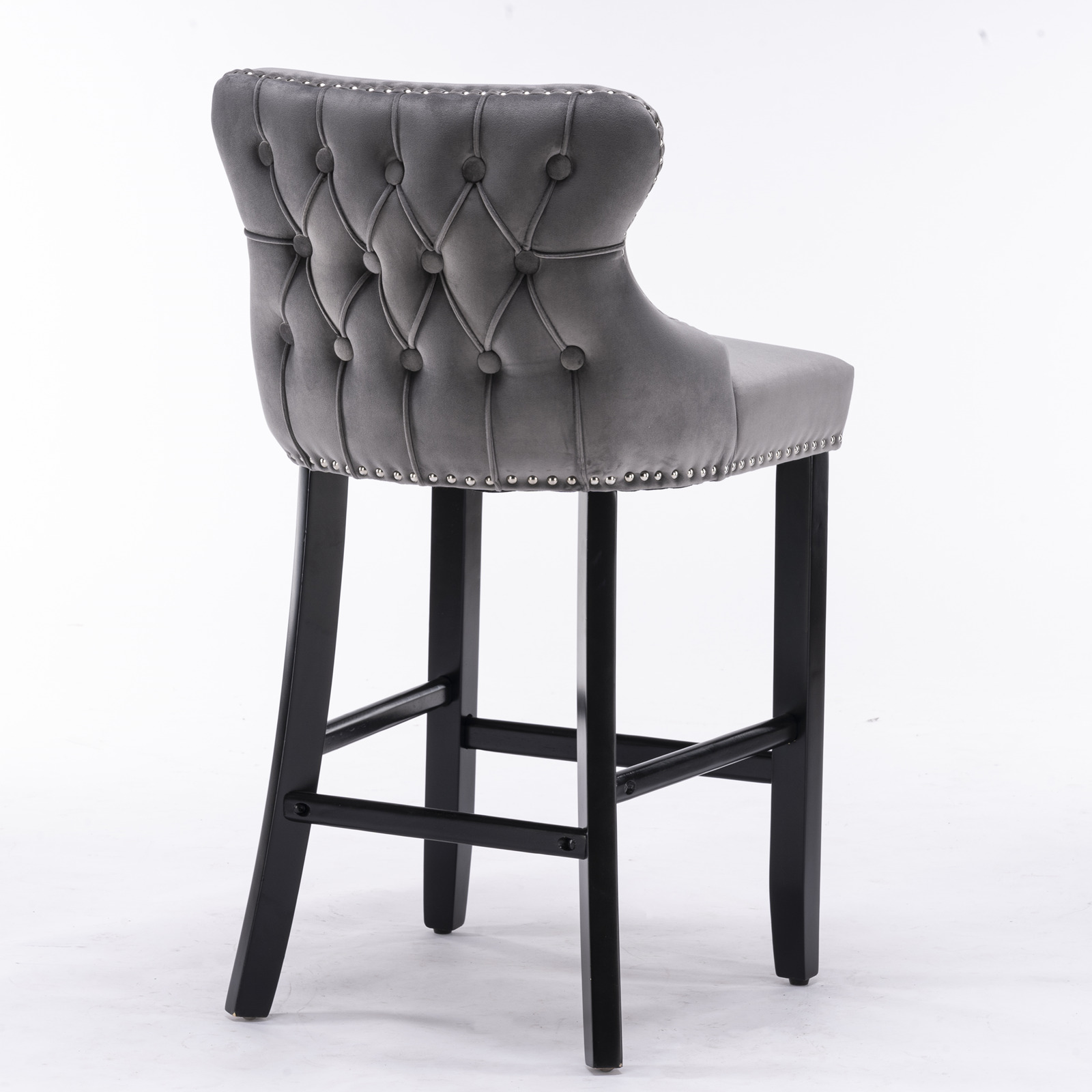 AA Furniture,Contemporary Velvet Upholstered Wing-Back Barstools With Button Tufted Decoration And Wooden Legs, And Chrome Nailhead Trim, Leisure Style Bar Chairs,Bar Stools, Set Of 2 Gray,SW1824GY — foto 2