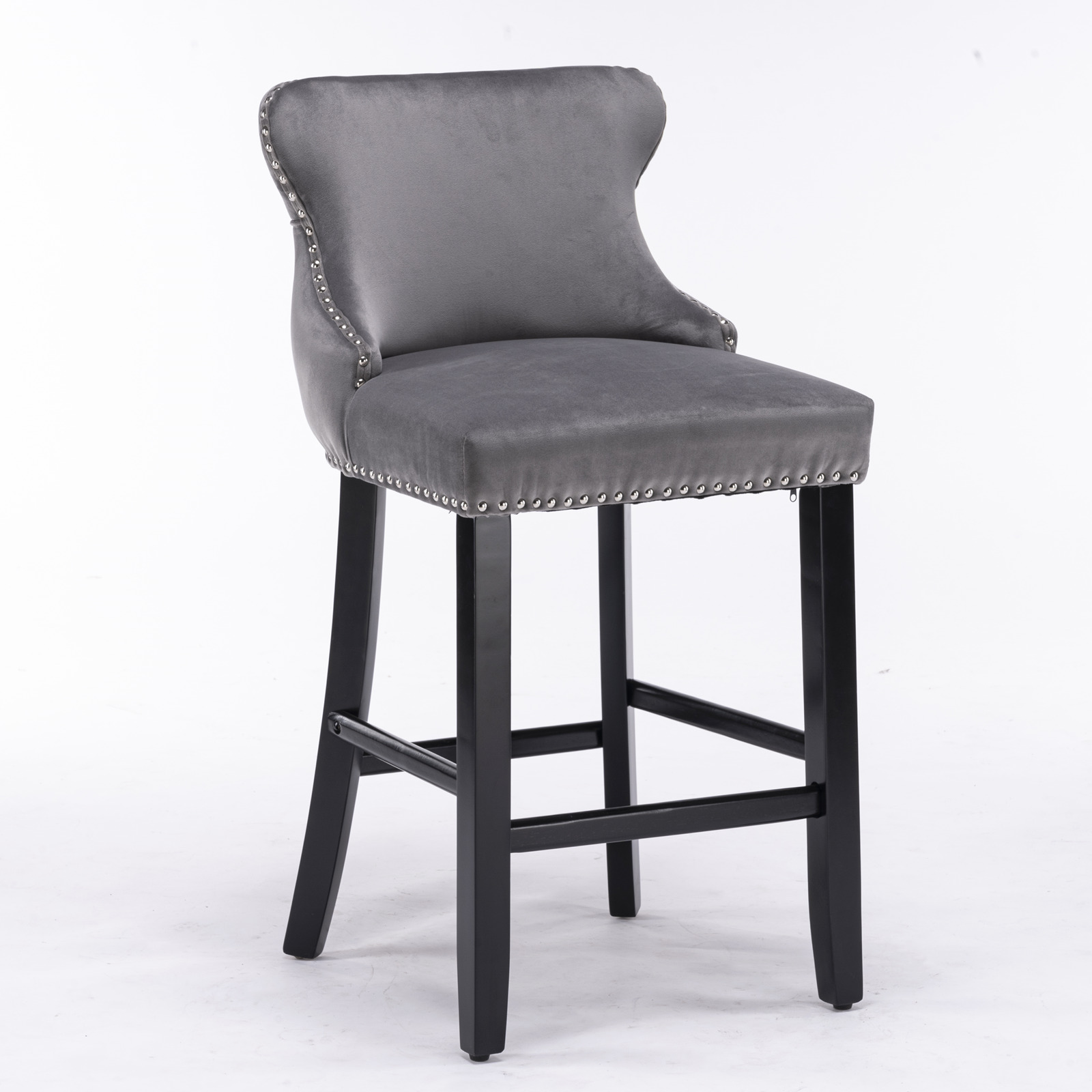 AA Furniture,Contemporary Velvet Upholstered Wing-Back Barstools With Button Tufted Decoration And Wooden Legs, And Chrome Nailhead Trim, Leisure Style Bar Chairs,Bar Stools, Set Of 2 Gray,SW1824GY — foto 3